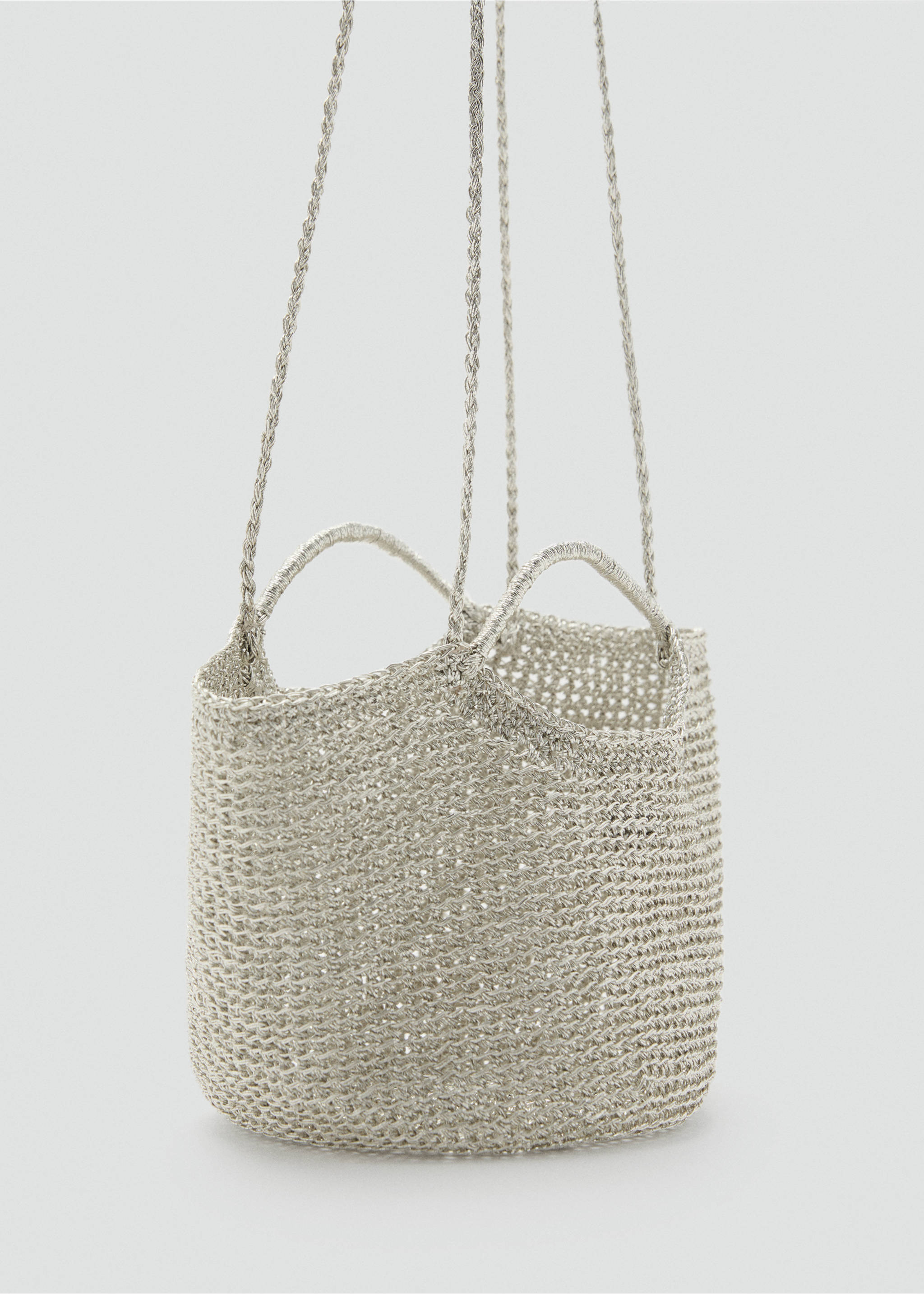Mini sac bandoulière en tissu - Plan moyen, Argent. Ref: 17041123-00.