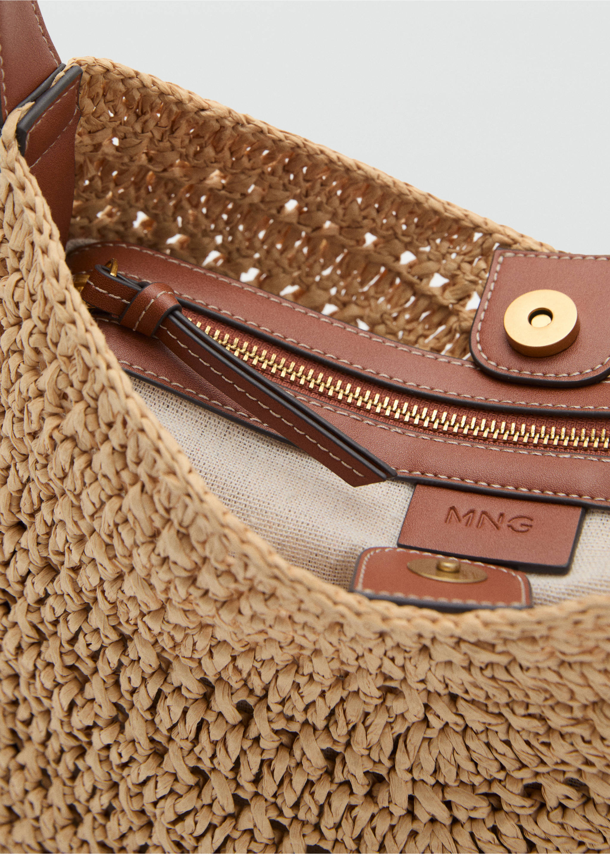 Natural fibre shoulder bag - Details of the article 2, Leather. Ref: 17041124-00.