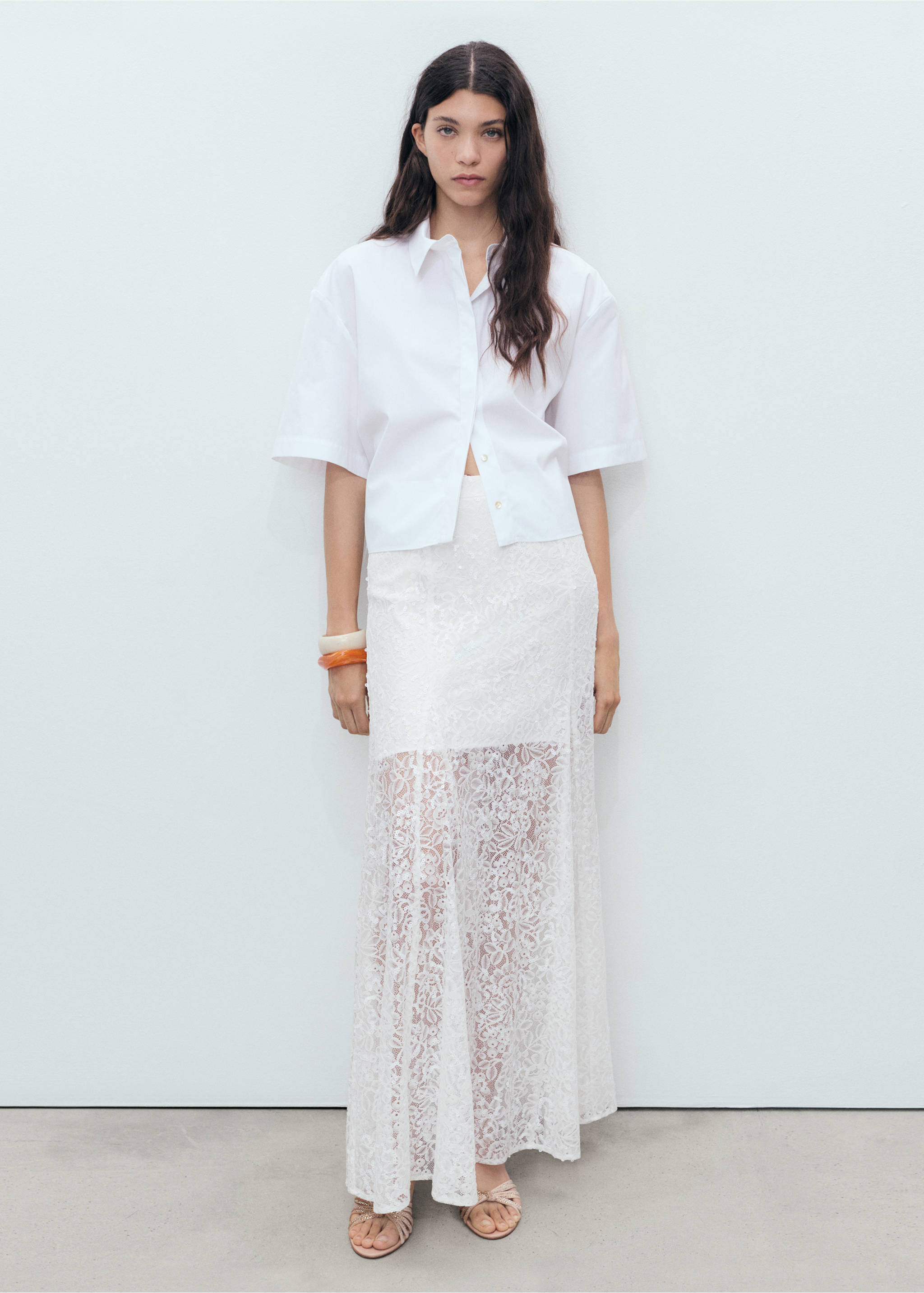 Long lace skirt - General plane, White. Ref: 17041126-00.