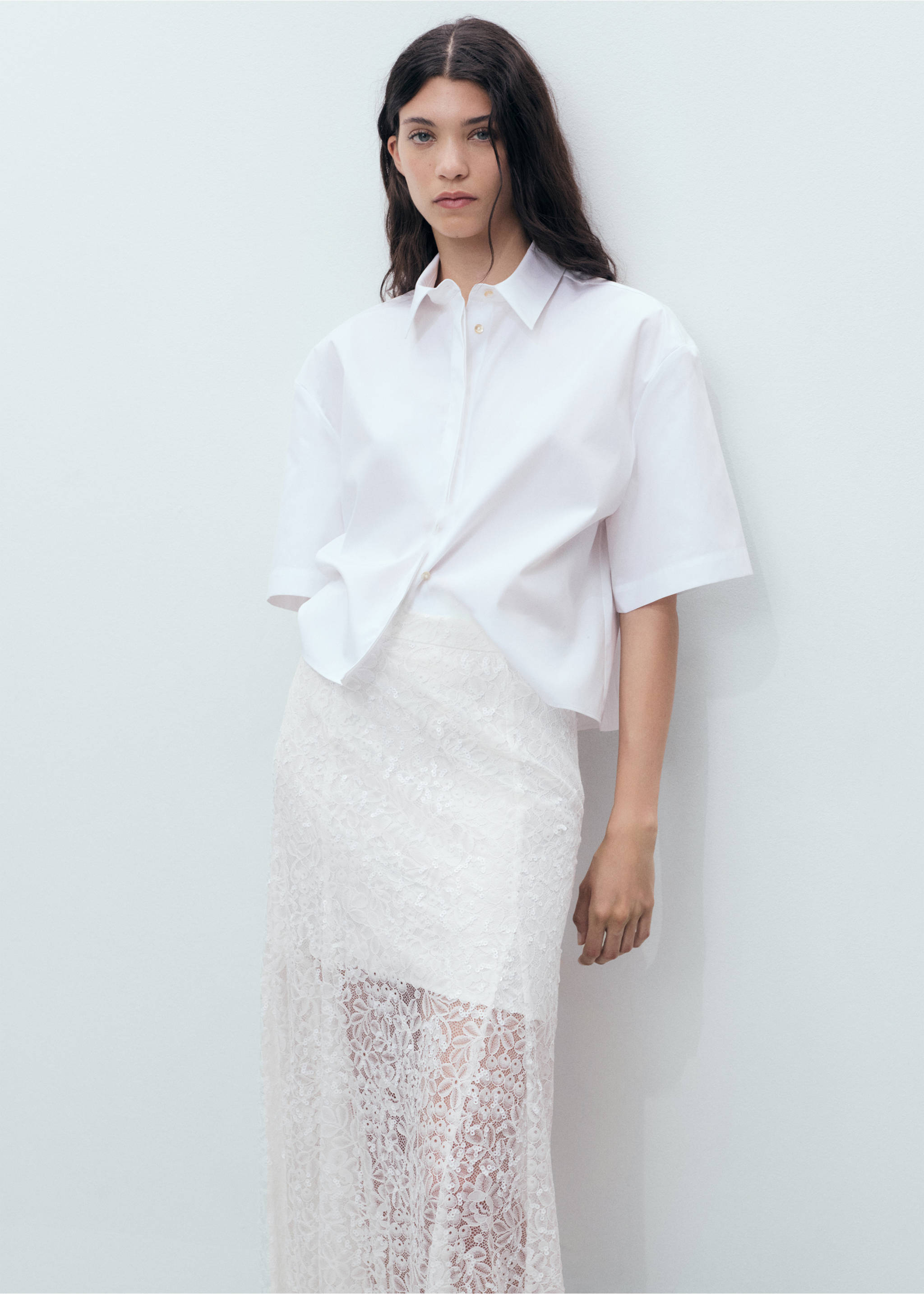 Long lace skirt - Details of the article 1, White. Ref: 17041126-00.