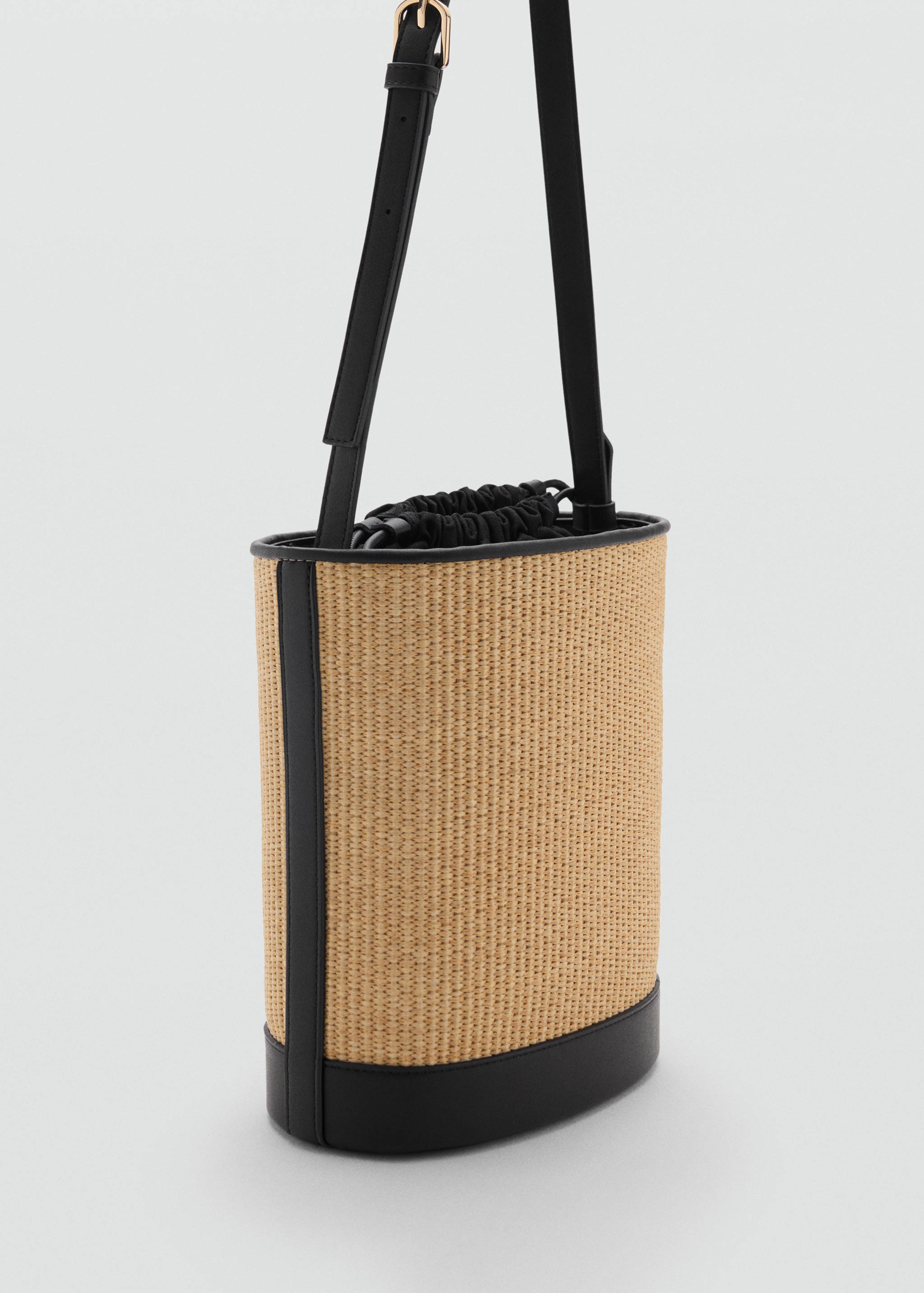 Medium raffia-effect bucket bag - Medium plane