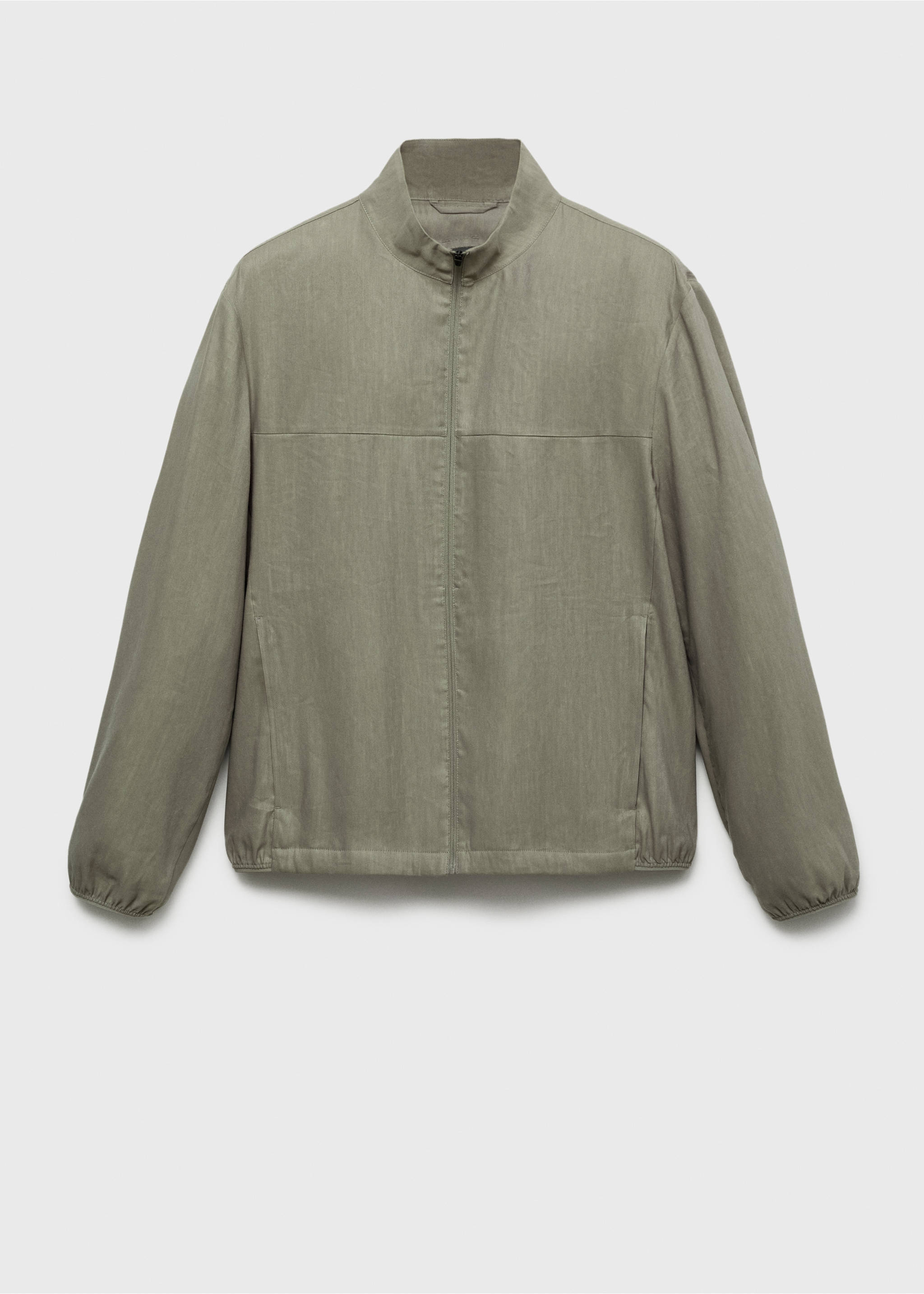 Veste lin fermeture Éclair - Article sans modèle, Olive. Ref: 17041131-00.