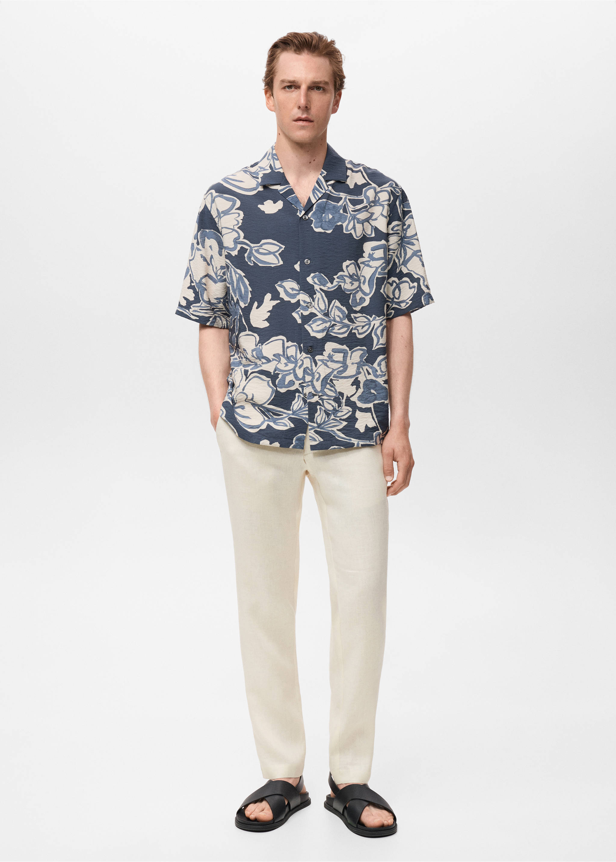 Slim-fit 100% linen trousers - General plane, Off White. Ref: 17041143-00.