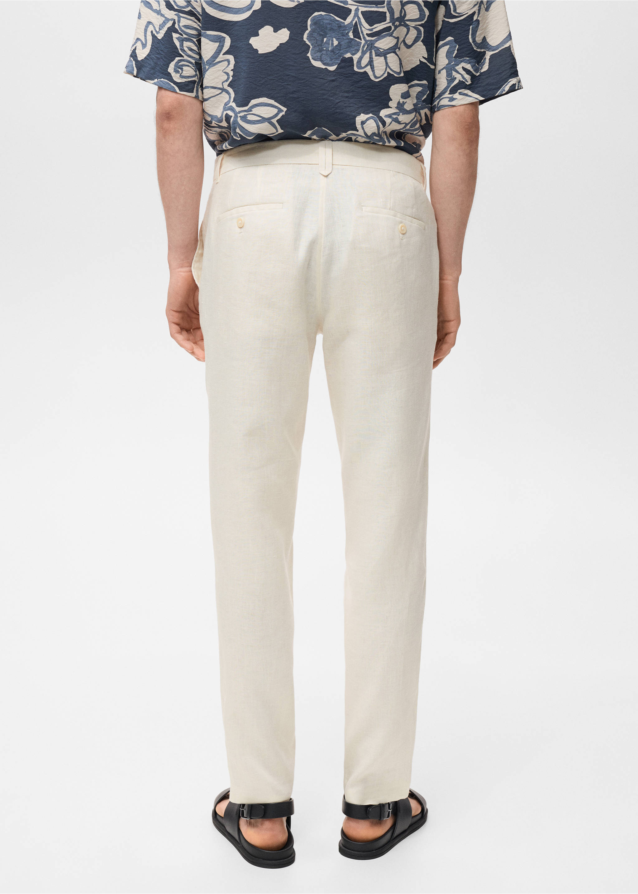 Slim-fit 100% linen trousers - Reverse of the article, Off White. Ref: 17041143-00.