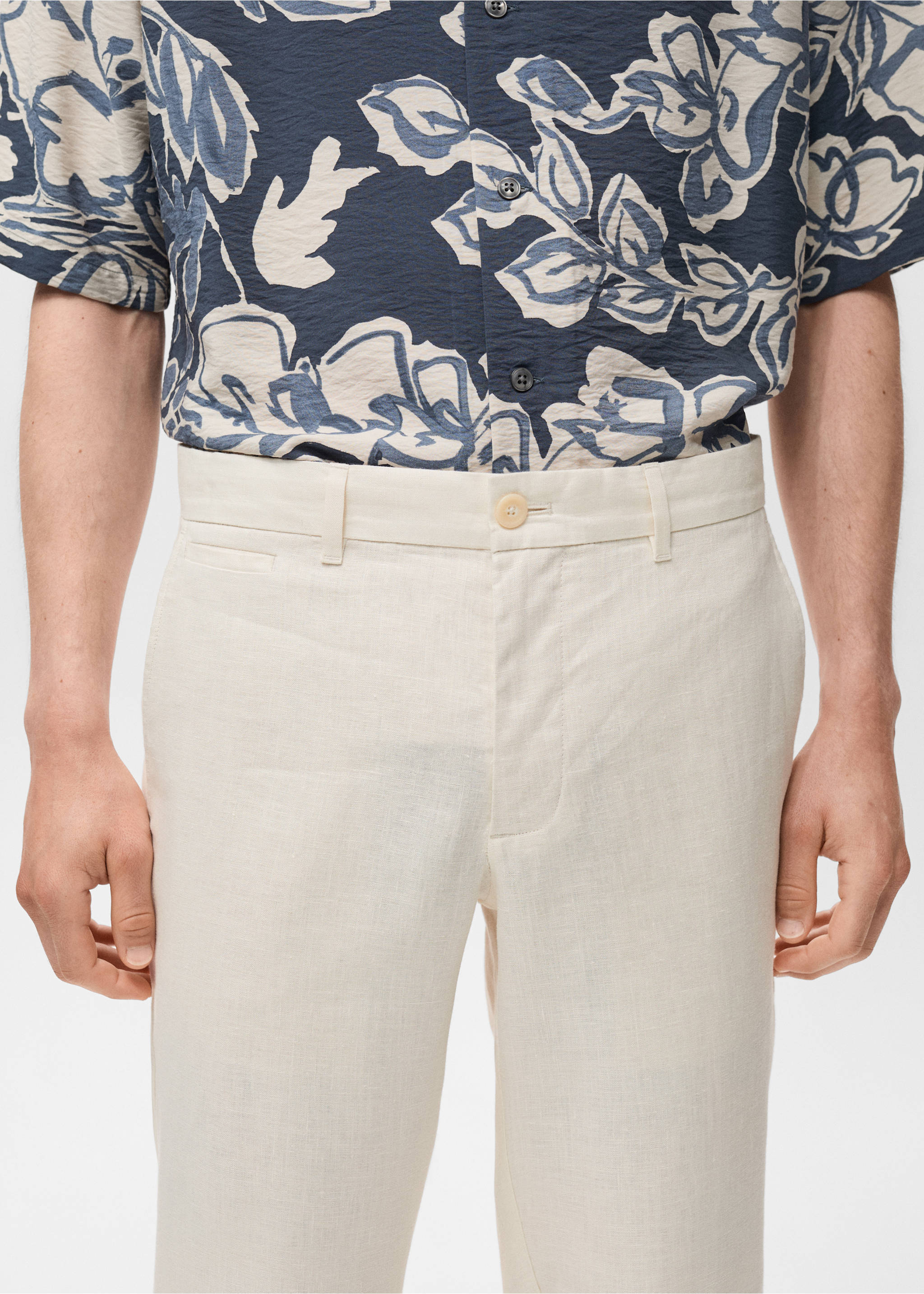 Slim-fit 100% linen trousers - Details of the article 1, Off White. Ref: 17041143-00.