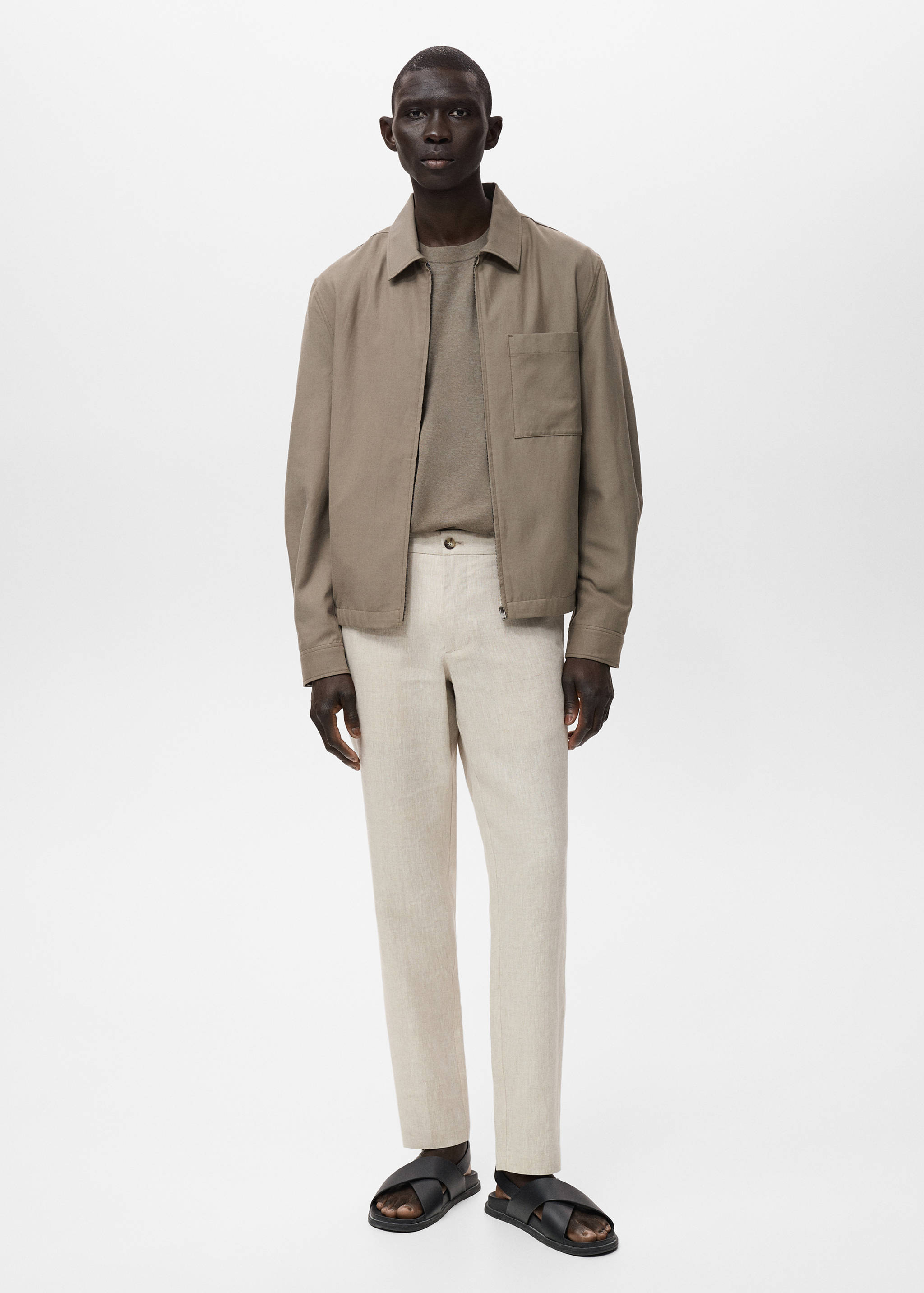 Slim-fit 100% linen trousers - General plane