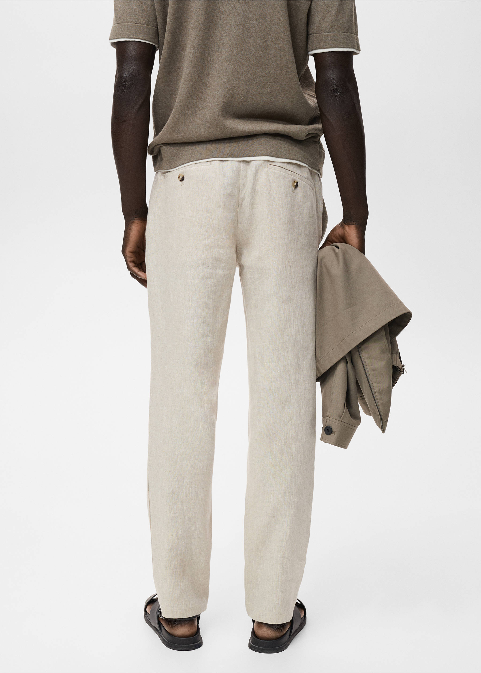 Slim-fit 100% linen trousers - Reverse of the article, Ecru. Ref: 17041143-00.