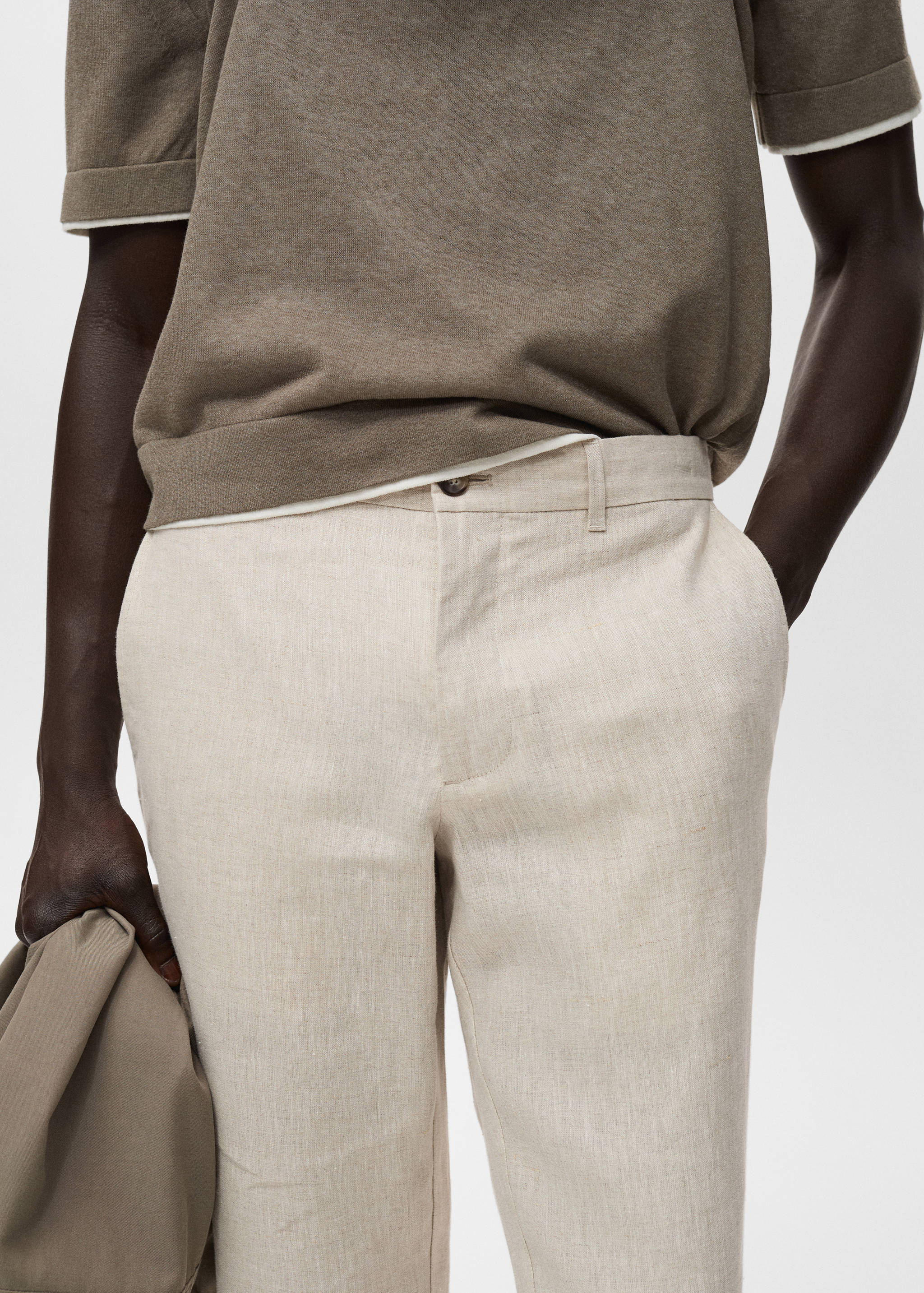 Slim-fit 100% linen trousers - Details of the article 1