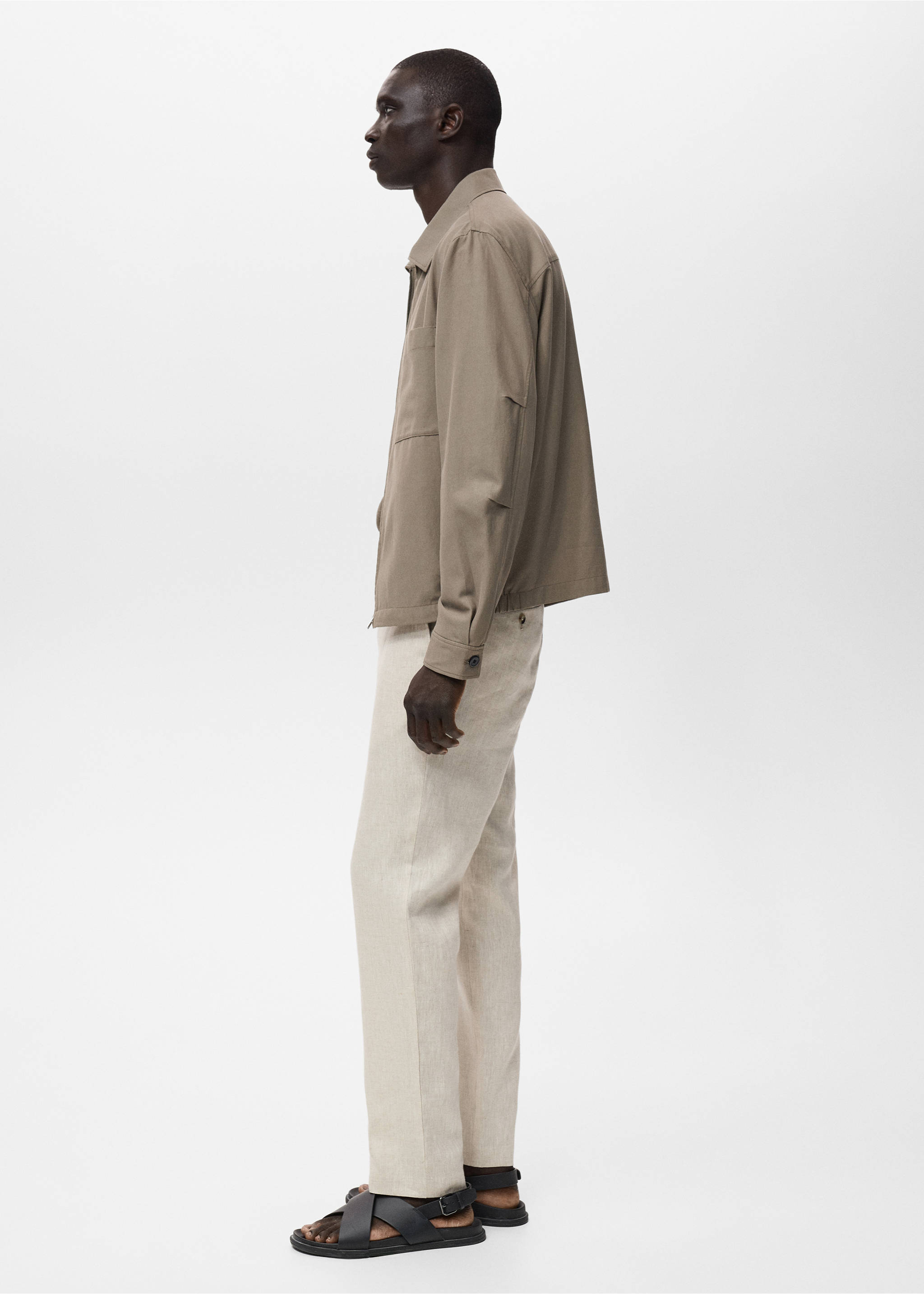 Slim-fit 100% linen trousers - Details of the article 2, Ecru. Ref: 17041143-00.