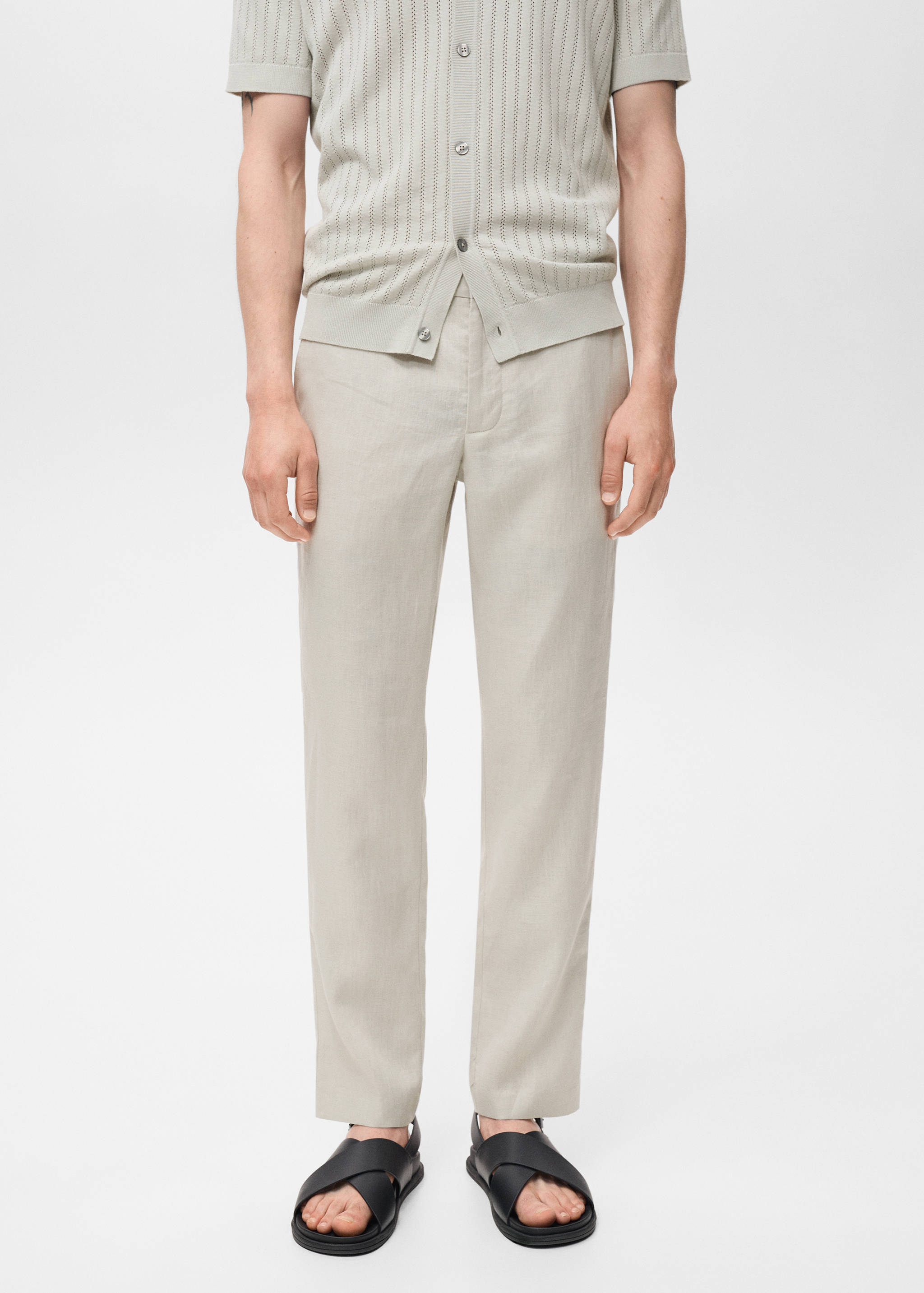 Slim-fit 100% linen trousers - Medium plane