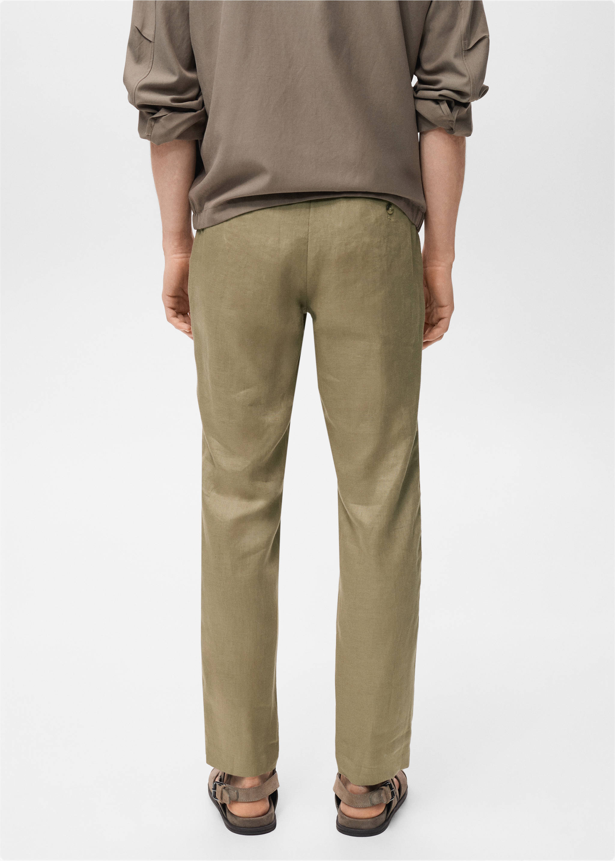 Slim-fit 100% linen trousers - Reverse of the article, Khaki. Ref: 17041143-00.