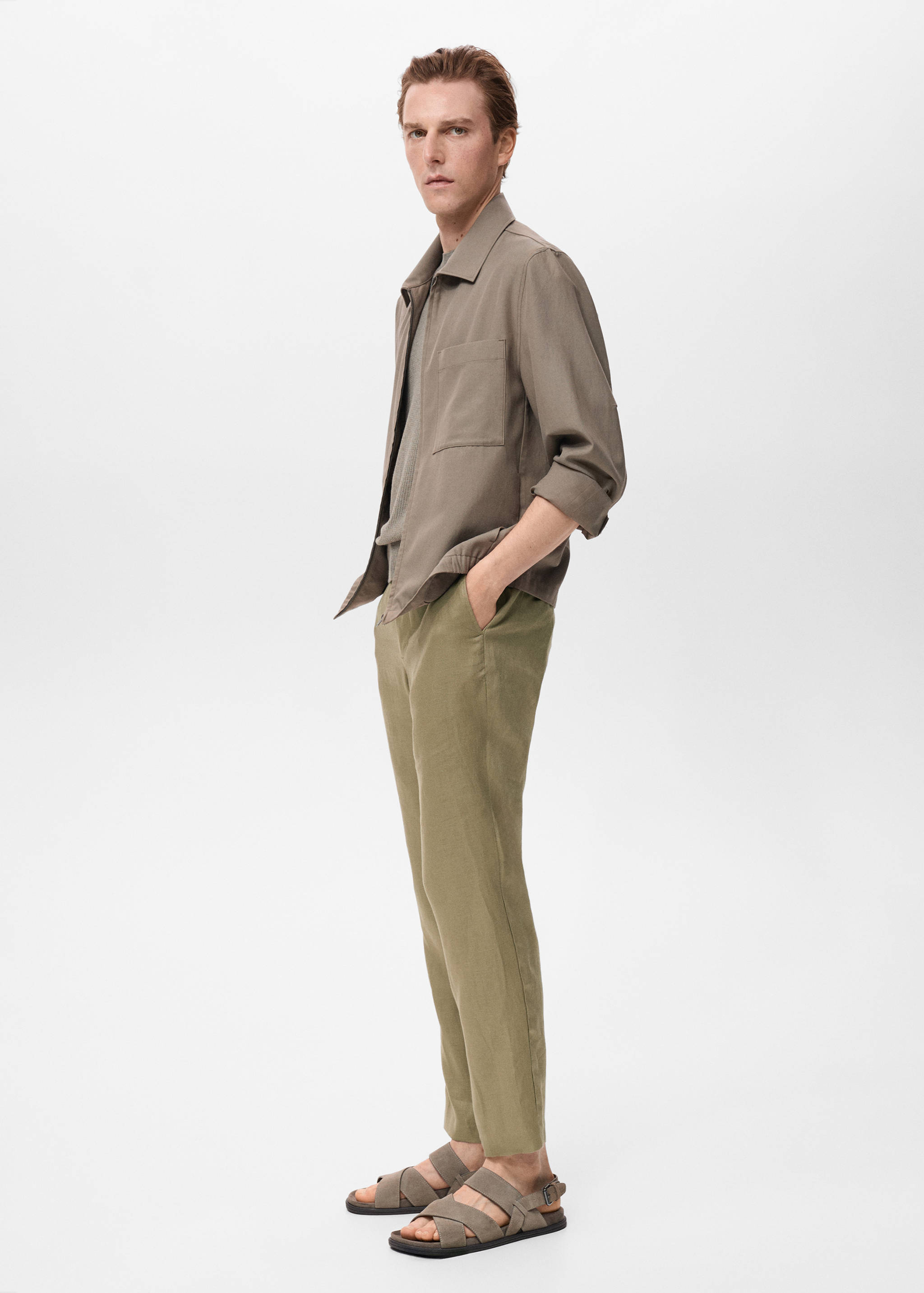 Slim-fit 100% linen trousers - Details of the article 2