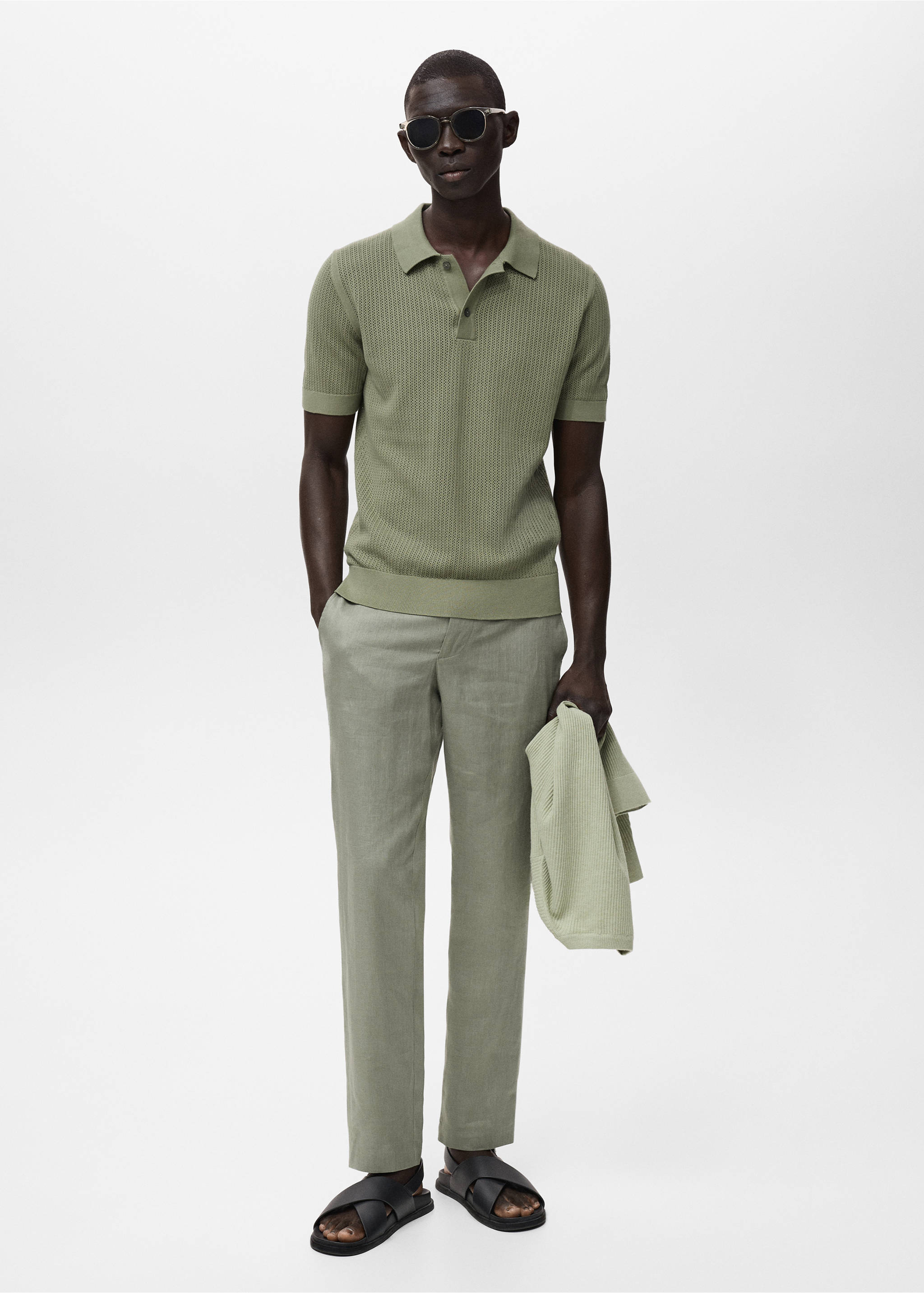 Pantalon 100 % lin slim fit - Plan général, Vert. Ref: 17041143-00.