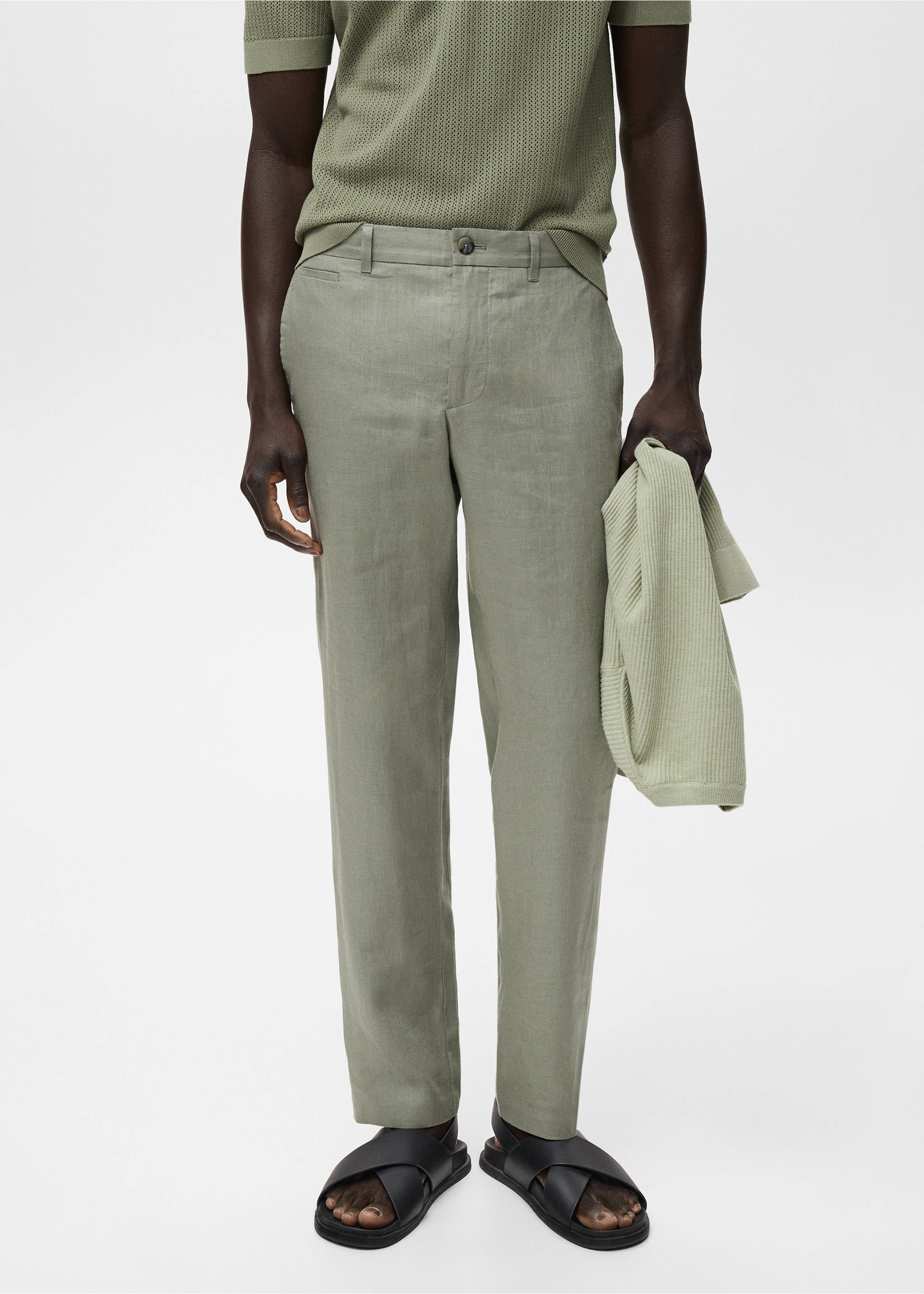 Pantalon 100 % lin slim fit - Plan moyen, Vert. Ref: 17041143-00.