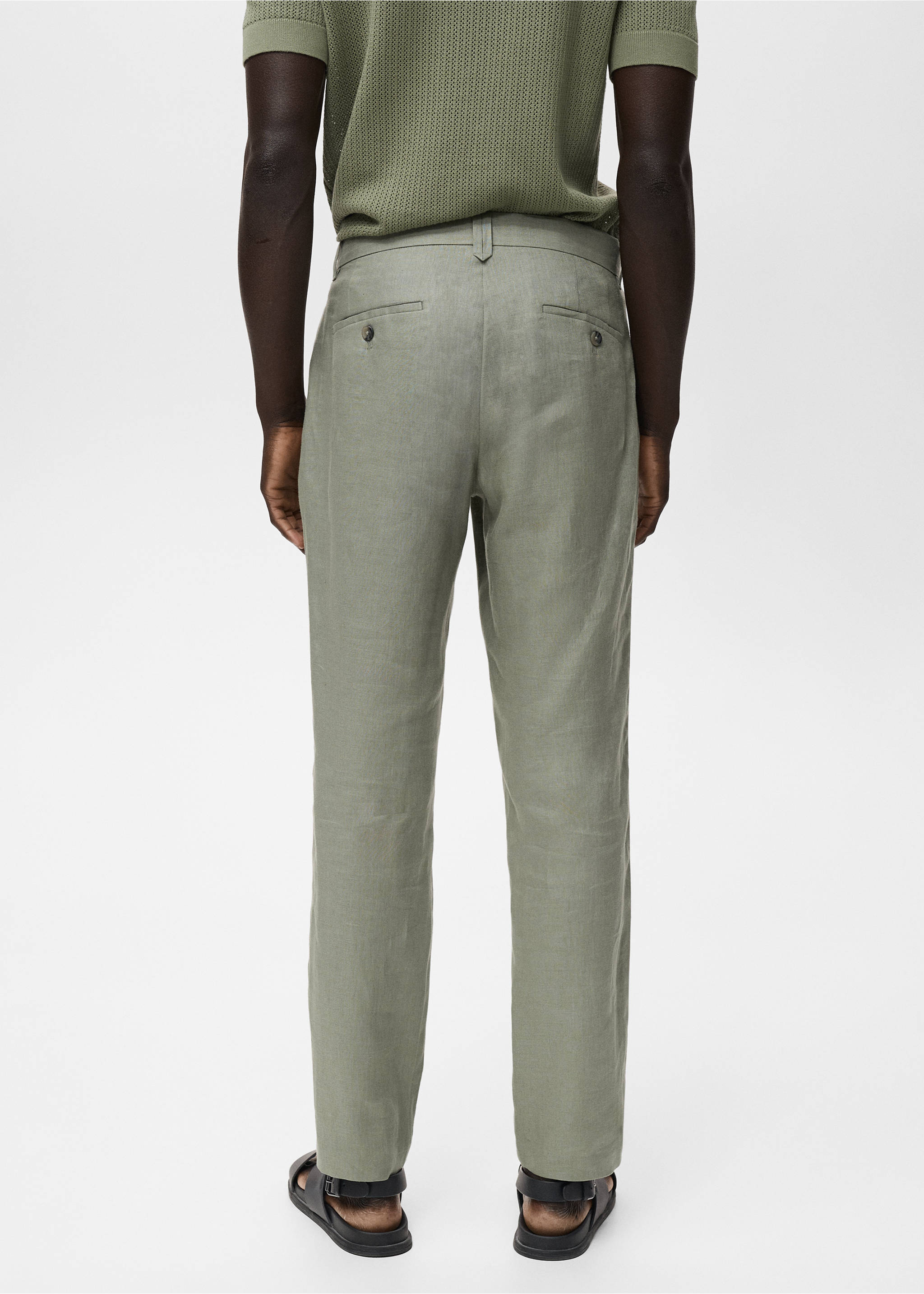 Pantalon 100 % lin slim fit - Verso de l’article, Vert. Ref: 17041143-00.