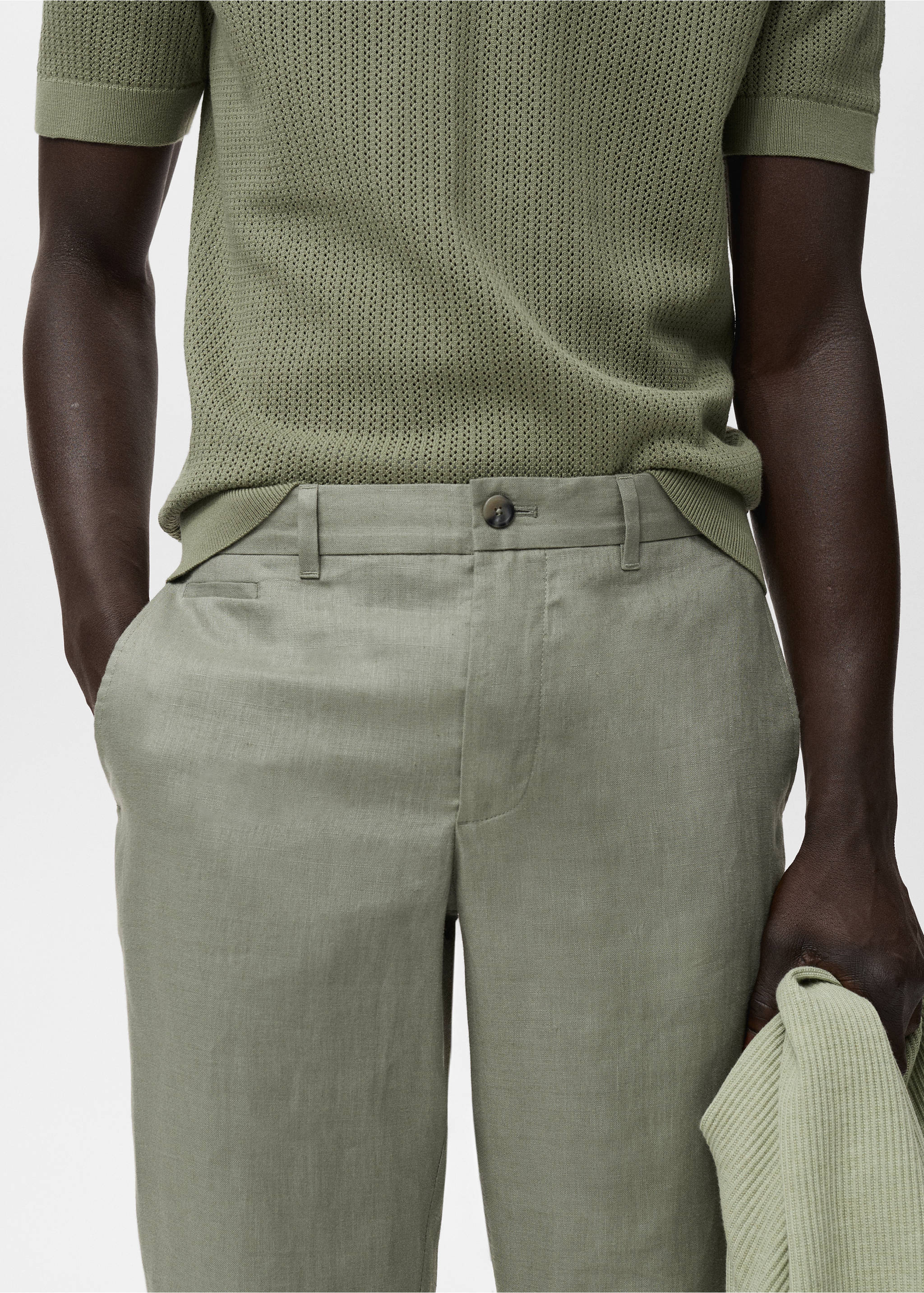 Pantalon 100 % lin slim fit - Détail de l'article 1, Vert. Ref: 17041143-00.