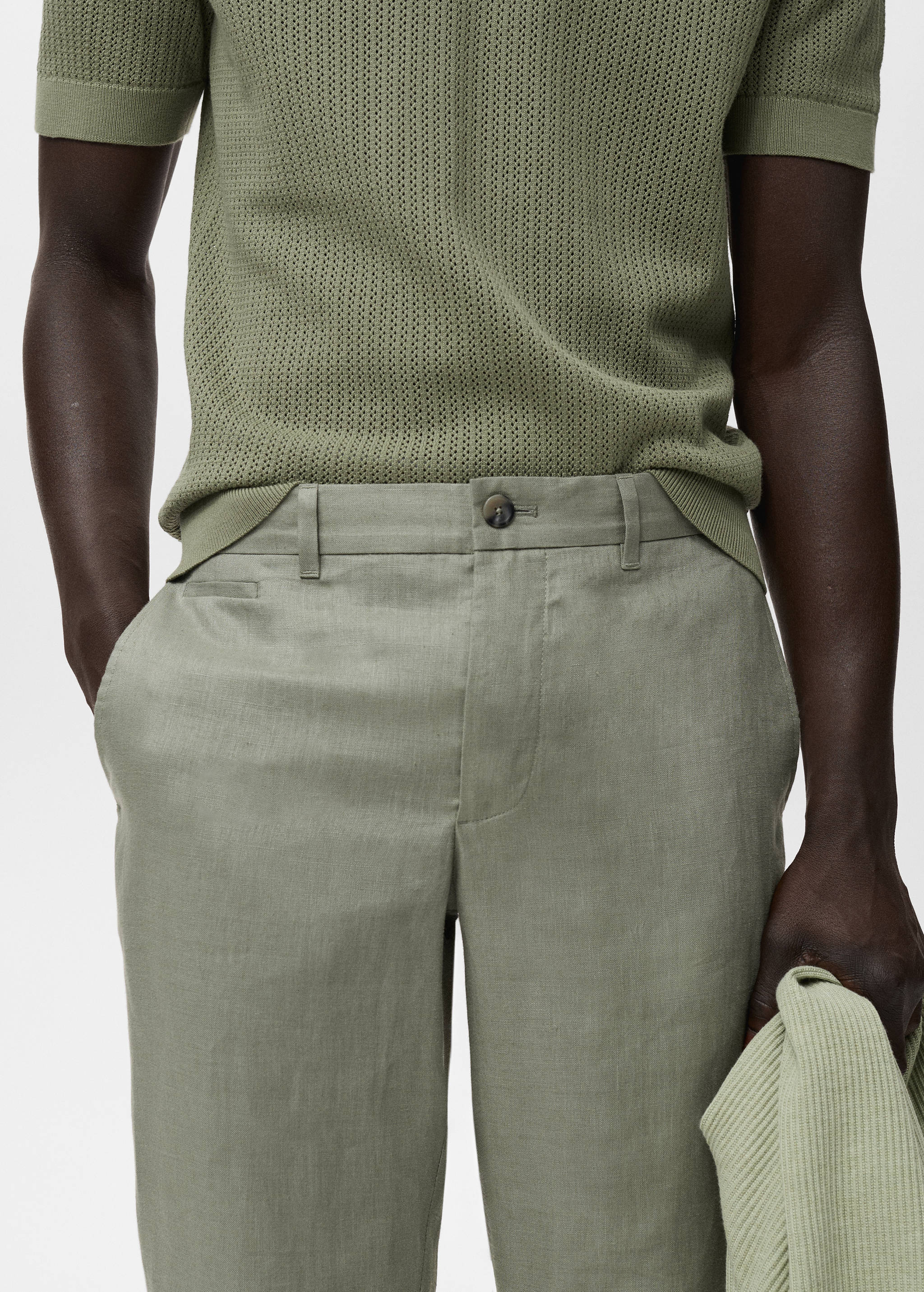 Slim-fit 100% linen trousers - Details of the article 1