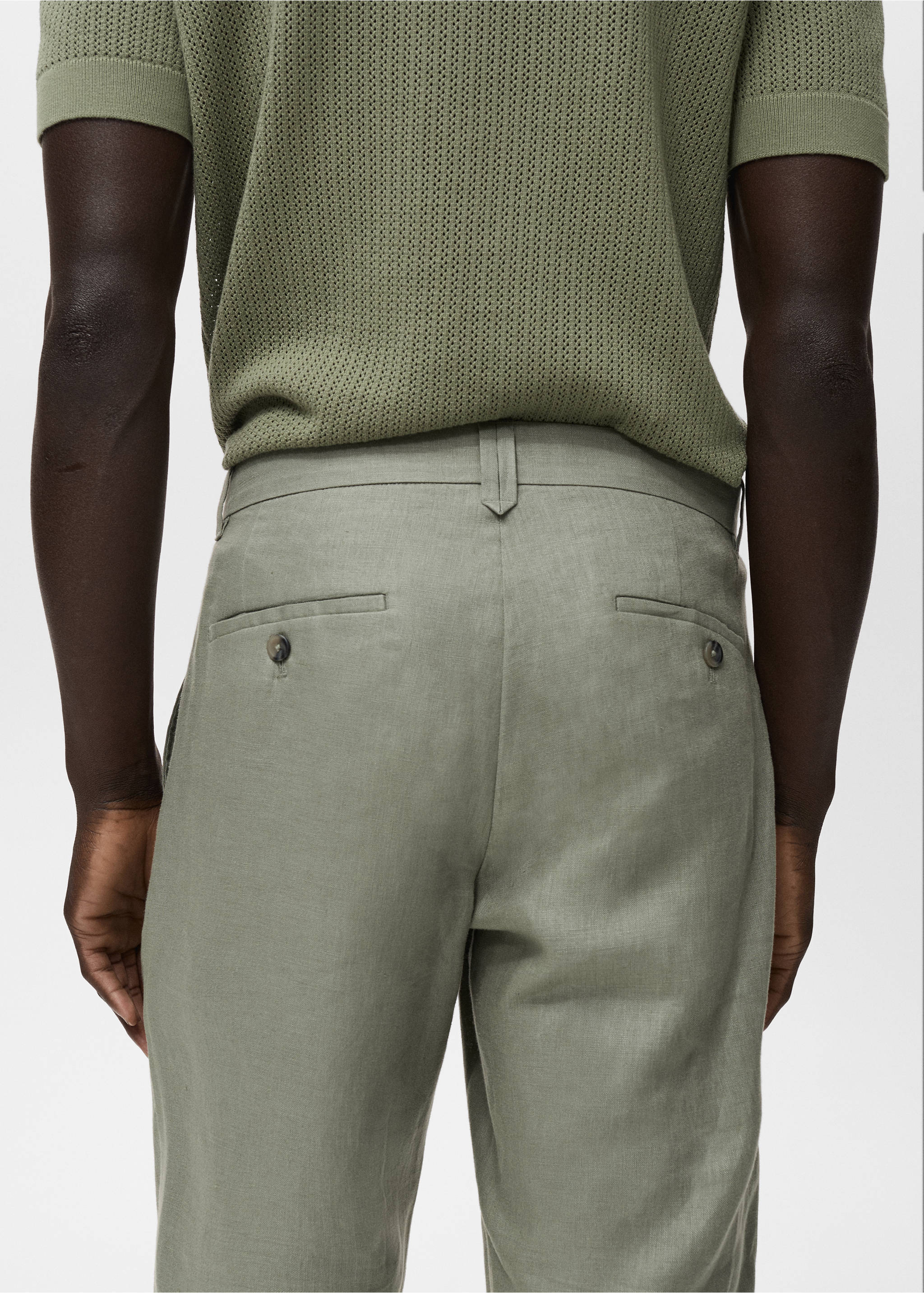 Slim-fit 100% linen trousers - Details of the article 3, Green. Ref: 17041143-00.