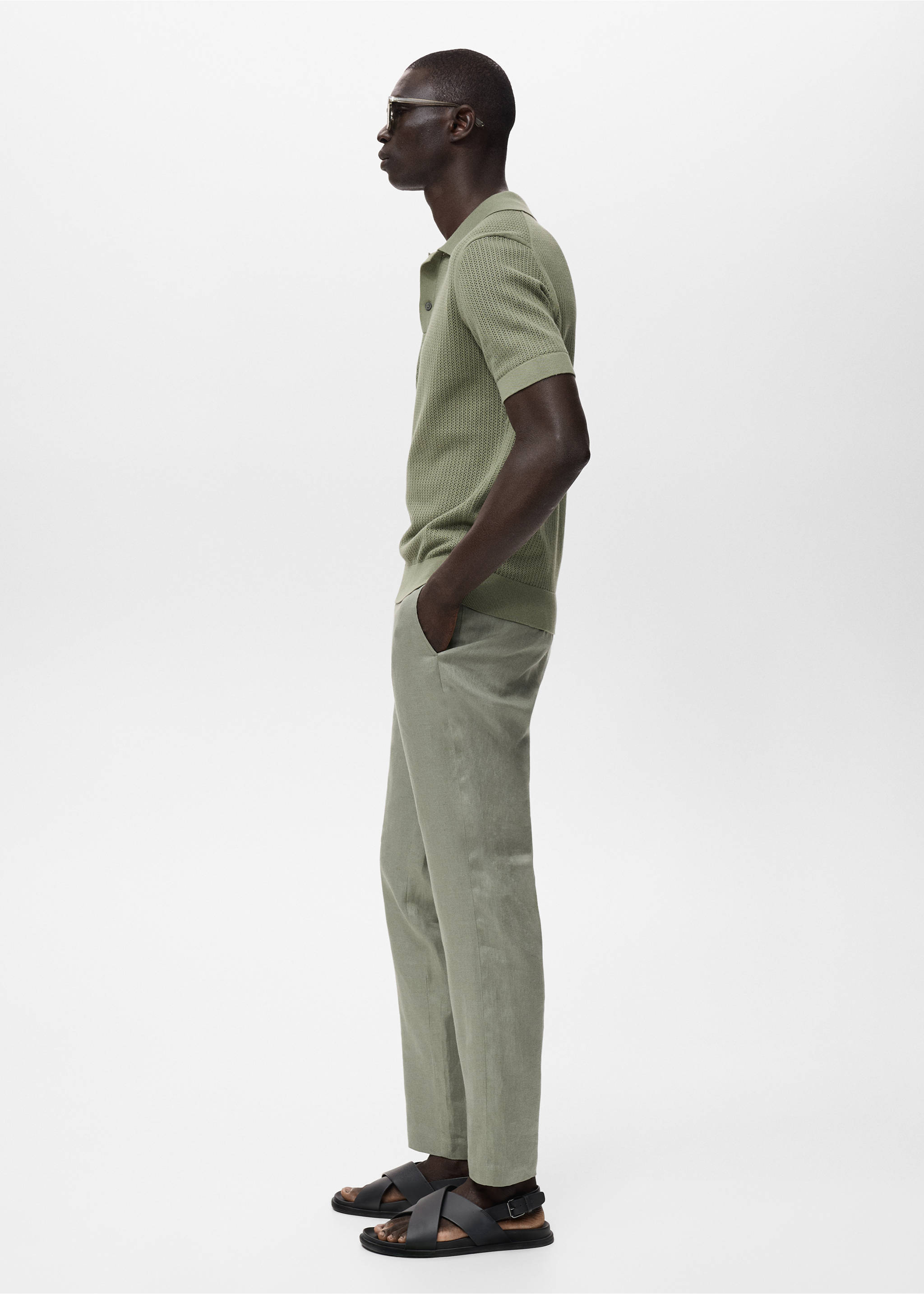 Pantalon 100 % lin slim fit - Détail de l'article 2, Vert. Ref: 17041143-00.