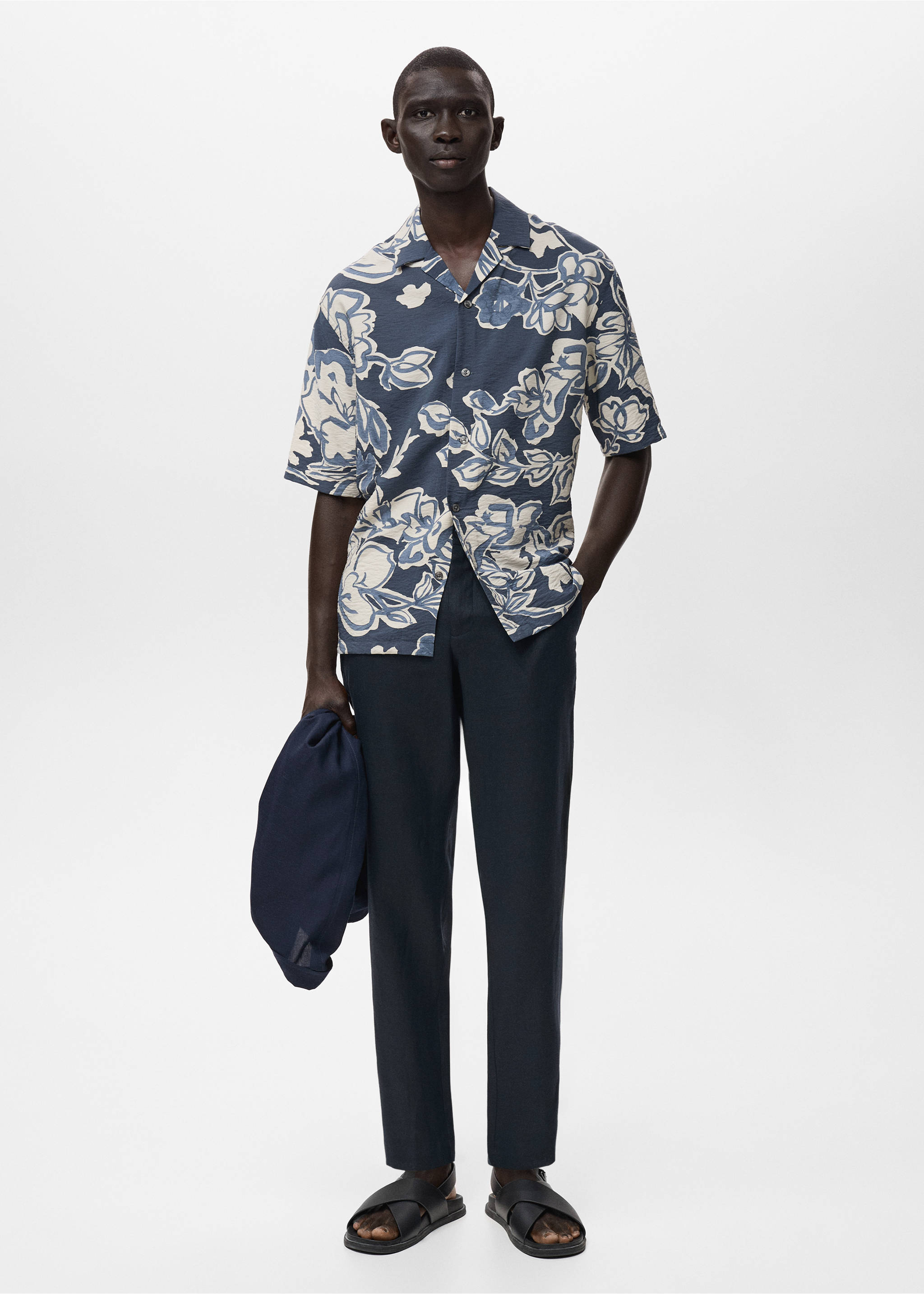 Pantaloni 100% lino slim fit - Piano generale, Blu marino scuro. Ref: 17041143-00.