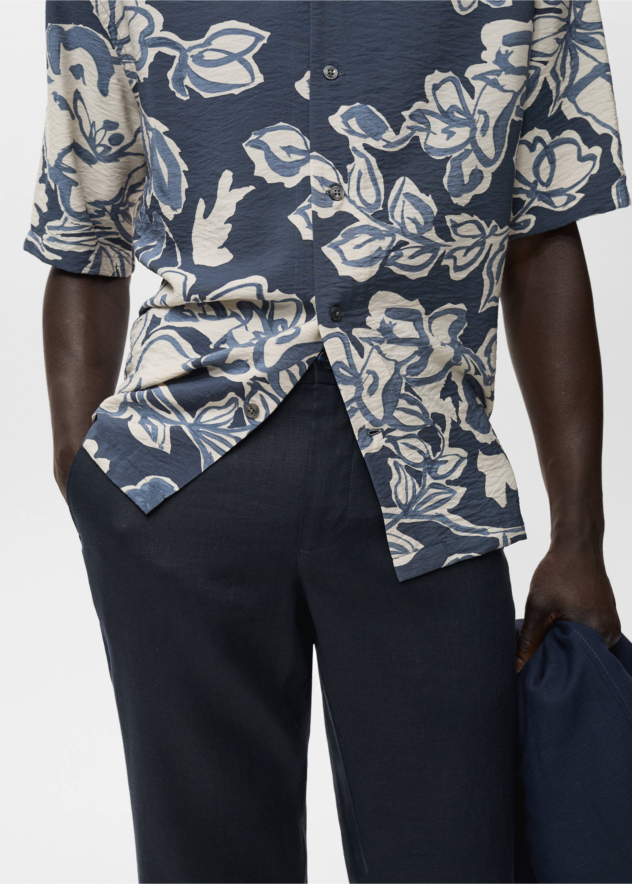 Pantaloni 100% lino slim fit - Piano medio, Blu marino scuro. Ref: 17041143-00.
