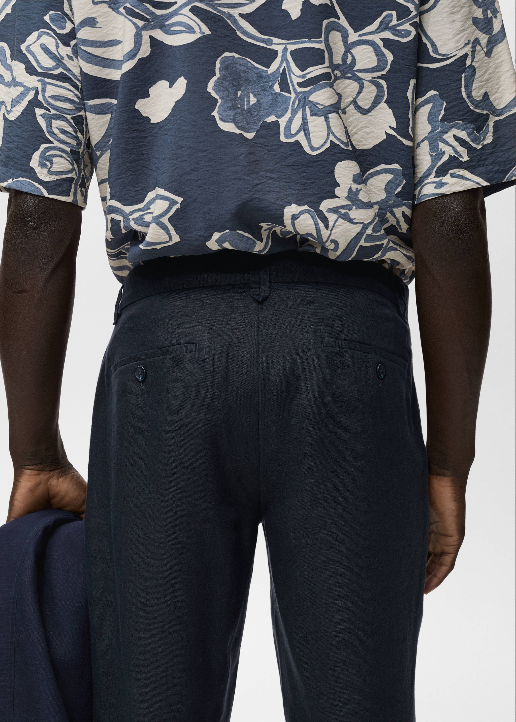 Pantaloni 100% lino slim fit - Dettaglio dell'articolo 2, Blu marino scuro. Ref: 17041143-00.