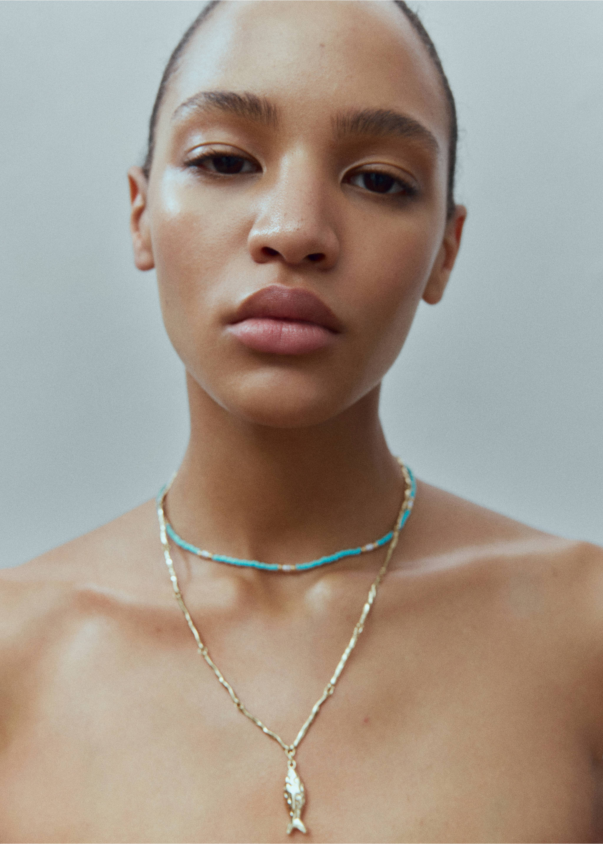 Collar doble combinado - Plano general, Oro. Ref: 17041145-00.