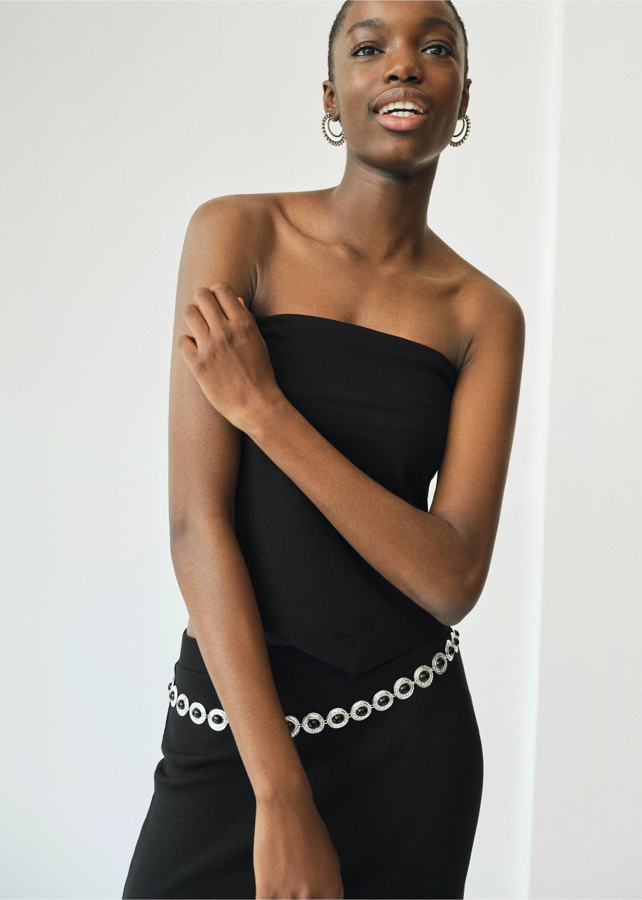 V-neck bandana top - Medium plane, Black. Ref: 17041147-00.