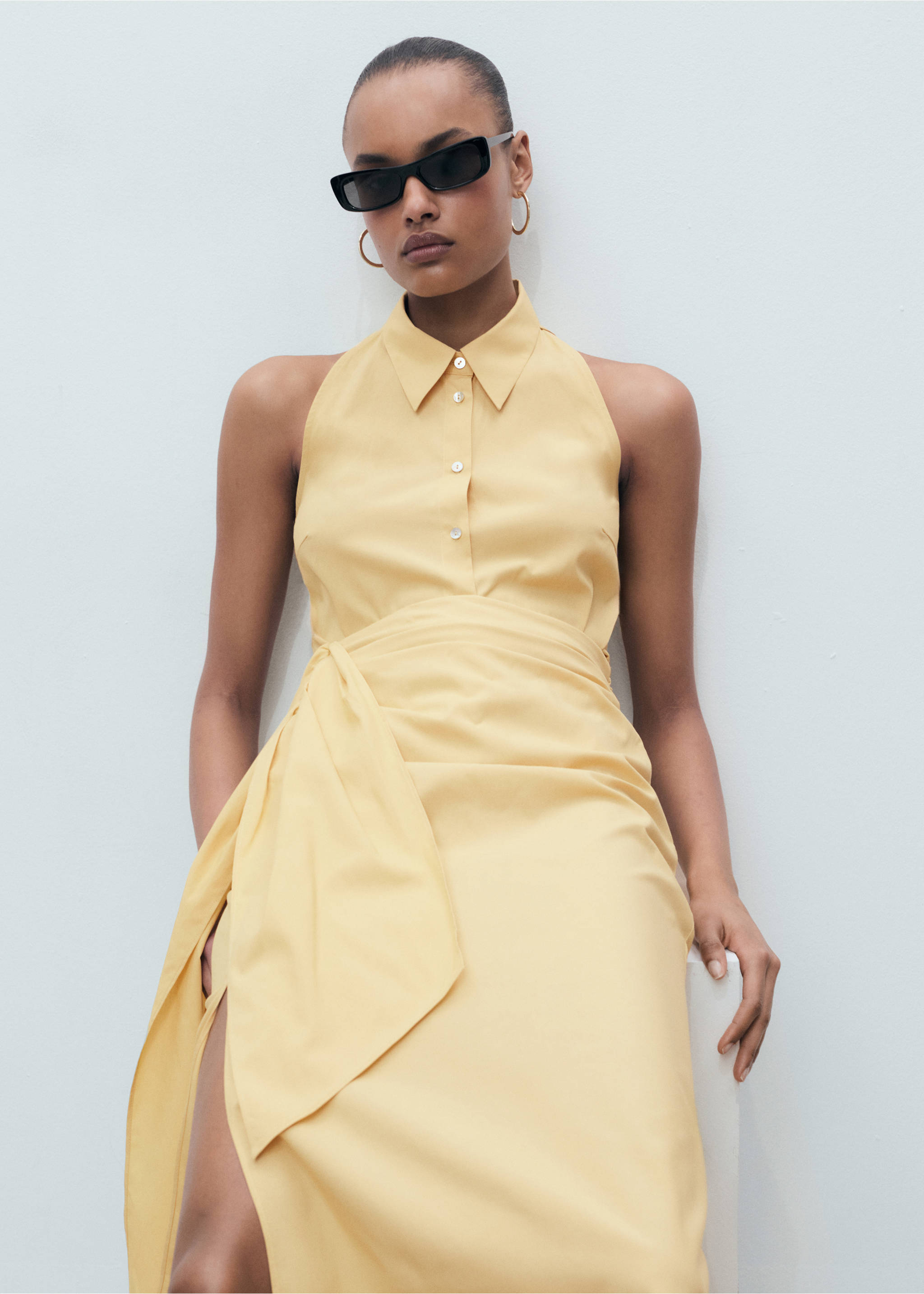 Knotted shirt dress - Details of the article 1, Medium Brown. Ref: 17041152-00.