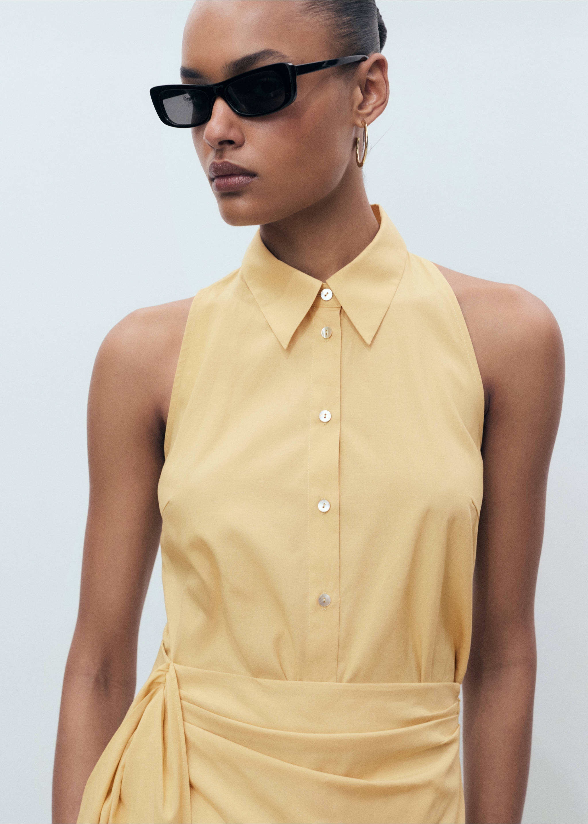 Knotted shirt dress - Details of the article 2, Medium Brown. Ref: 17041152-00.