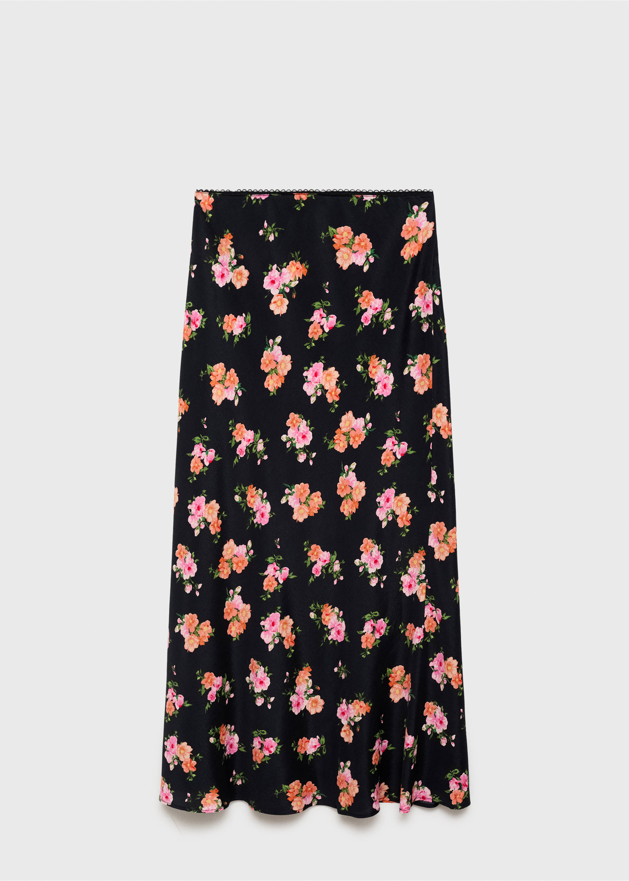 Floral skirt with lace trim - Article without model, Black. Ref: 17041156-00.