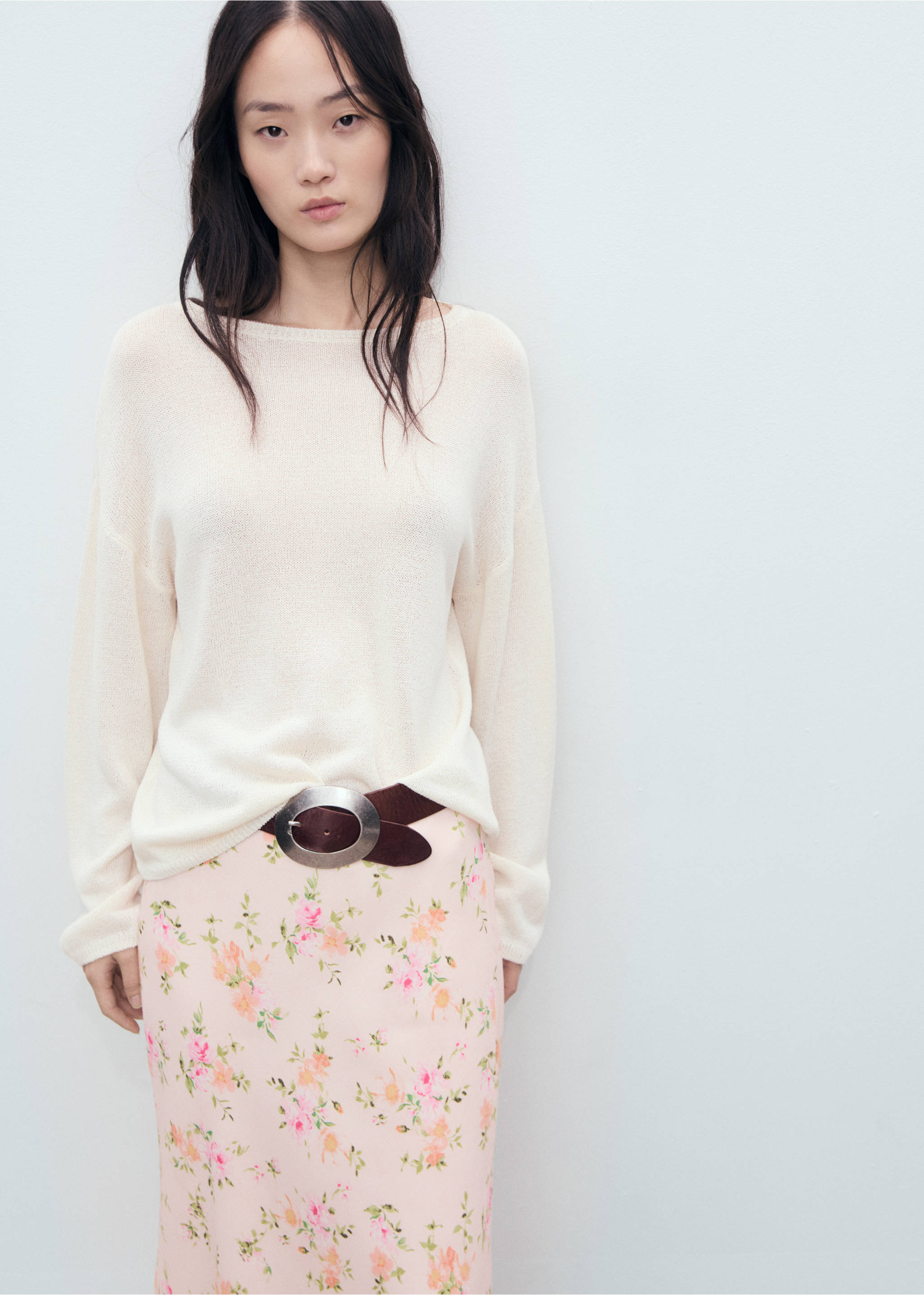 Floral skirt with lace detail - Details of the article 1, Pastel Pink. Ref: 17041157-00.