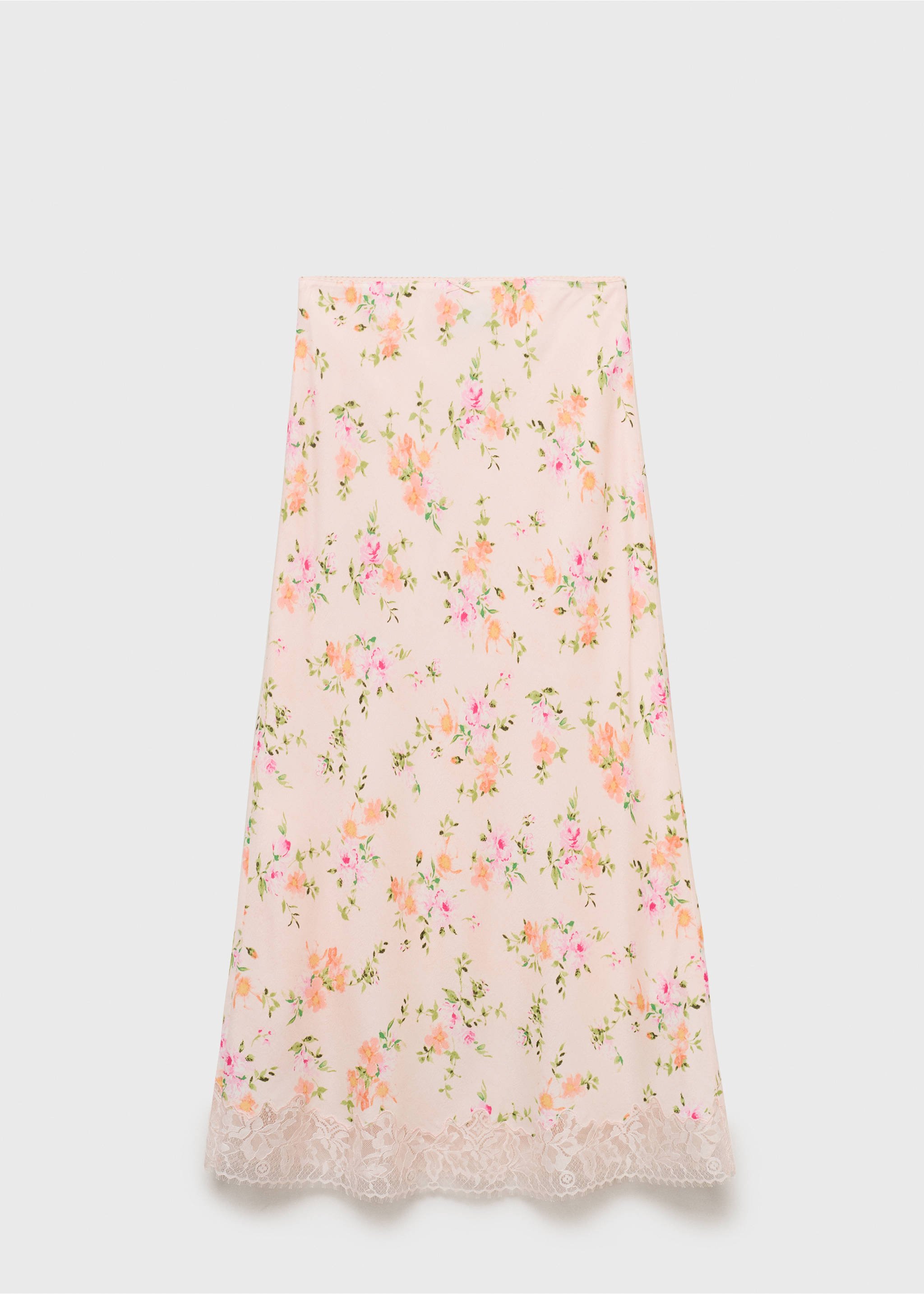 Floral skirt with lace detail - Article without model, Pastel Pink. Ref: 17041157-00.