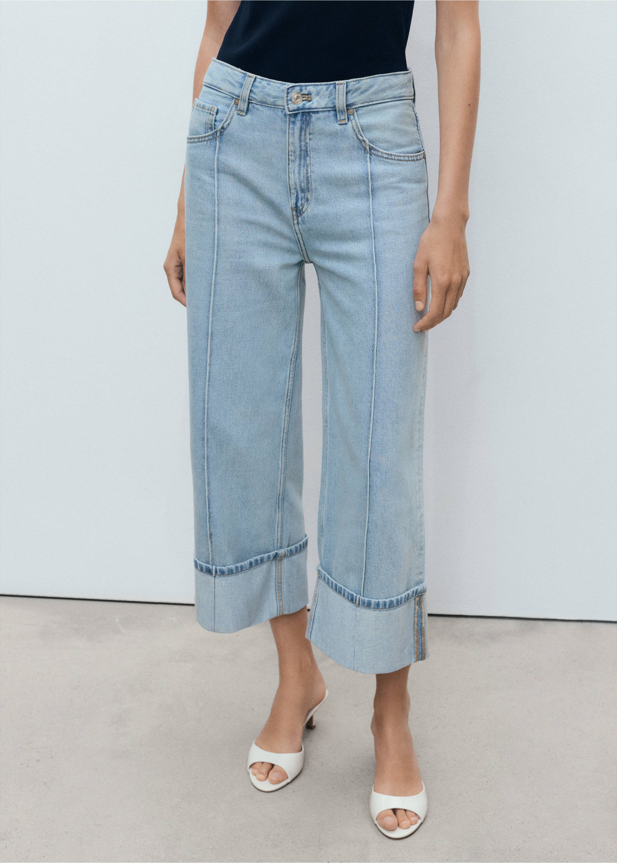 Wide leg cropped jeans with rolled-up hem - Medium plane, Medium Blue. Ref: 17041175-00.
