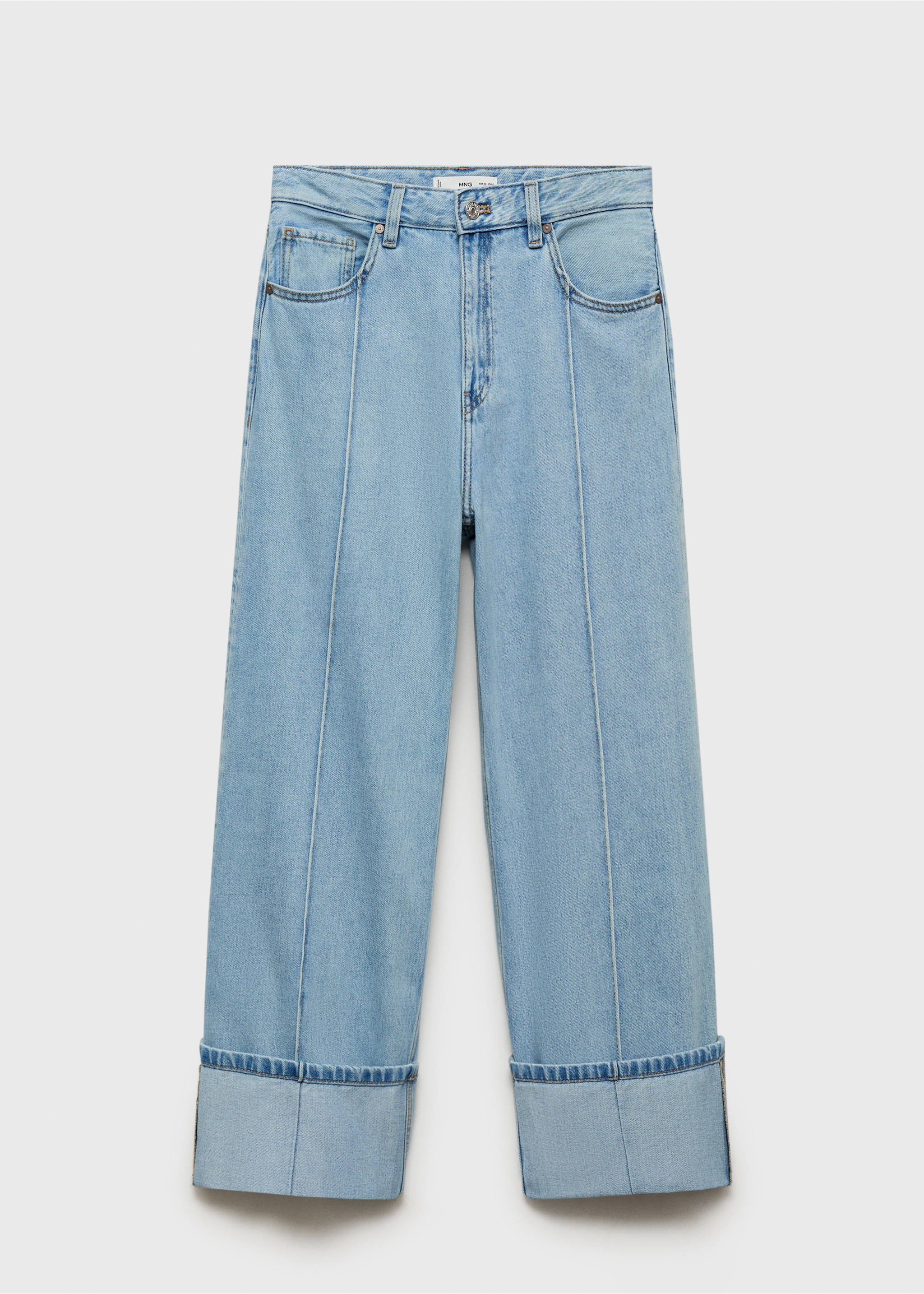 Wide leg cropped jeans with rolled-up hem - Article without model, Medium Blue. Ref: 17041175-00.