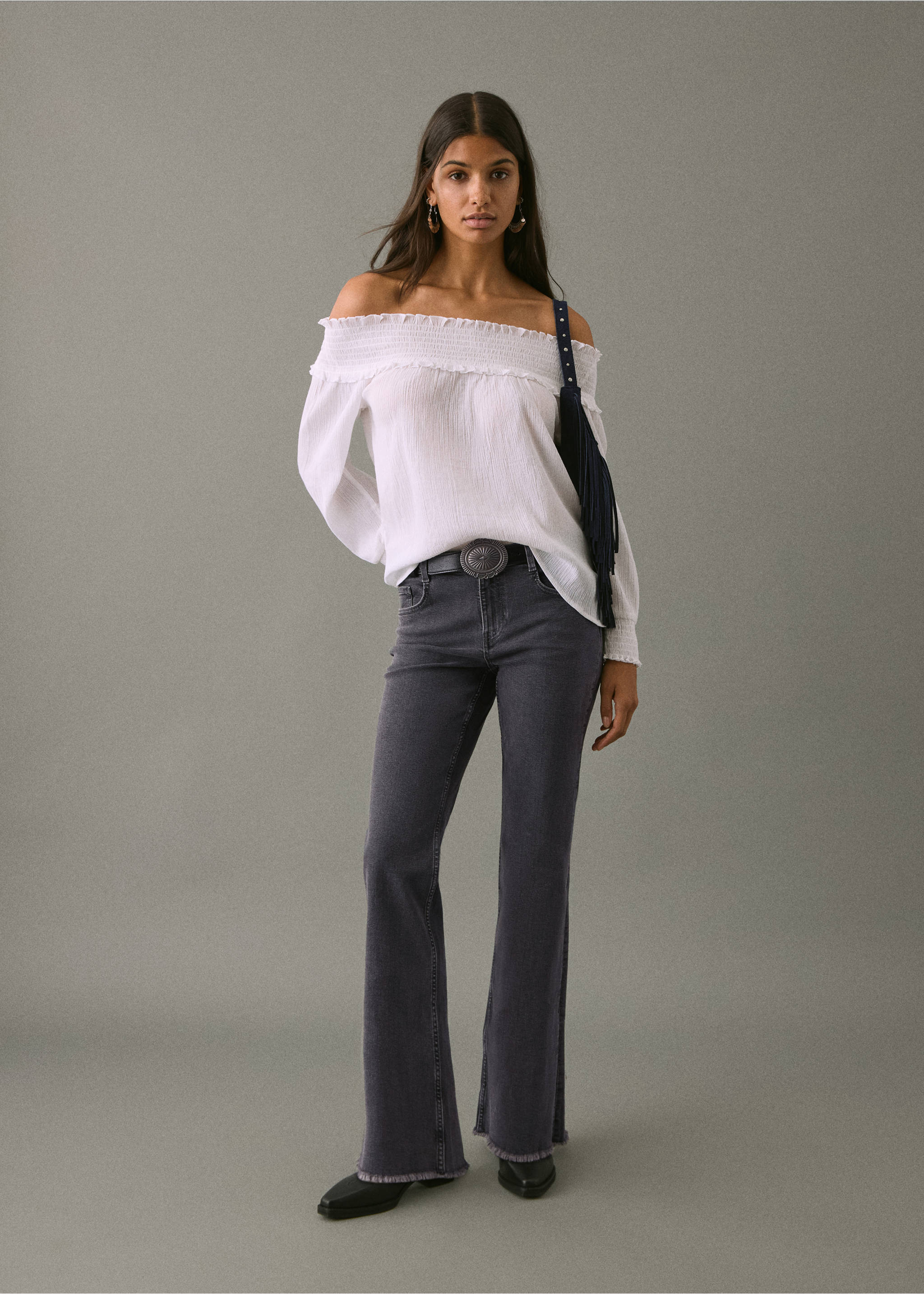 Jeans flare bordo sfilacciato - Piano generale, Black denim. Ref: 17041181-00.