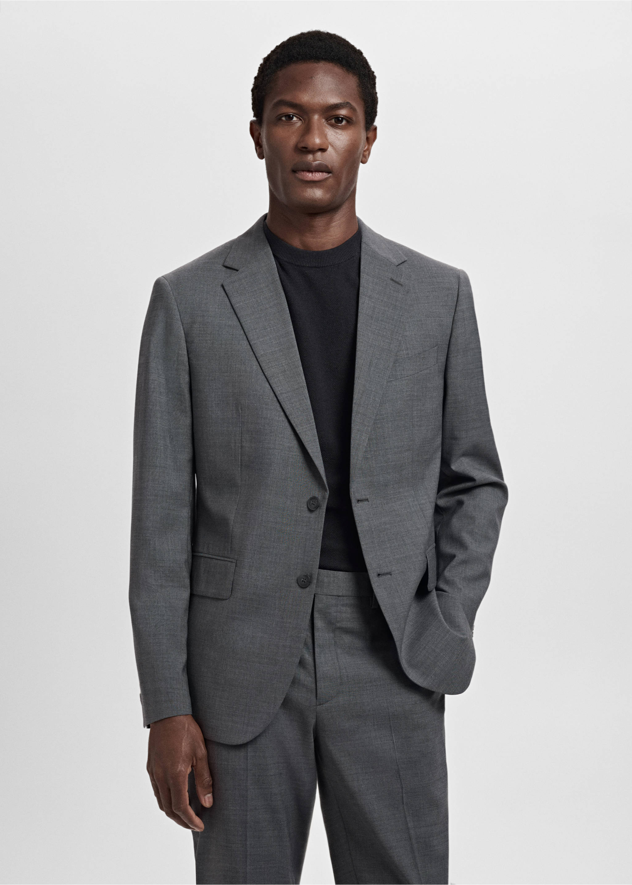 Turin 100% virgin wool suit jacket - Medium plane, Grey. Ref: 17041183-00.