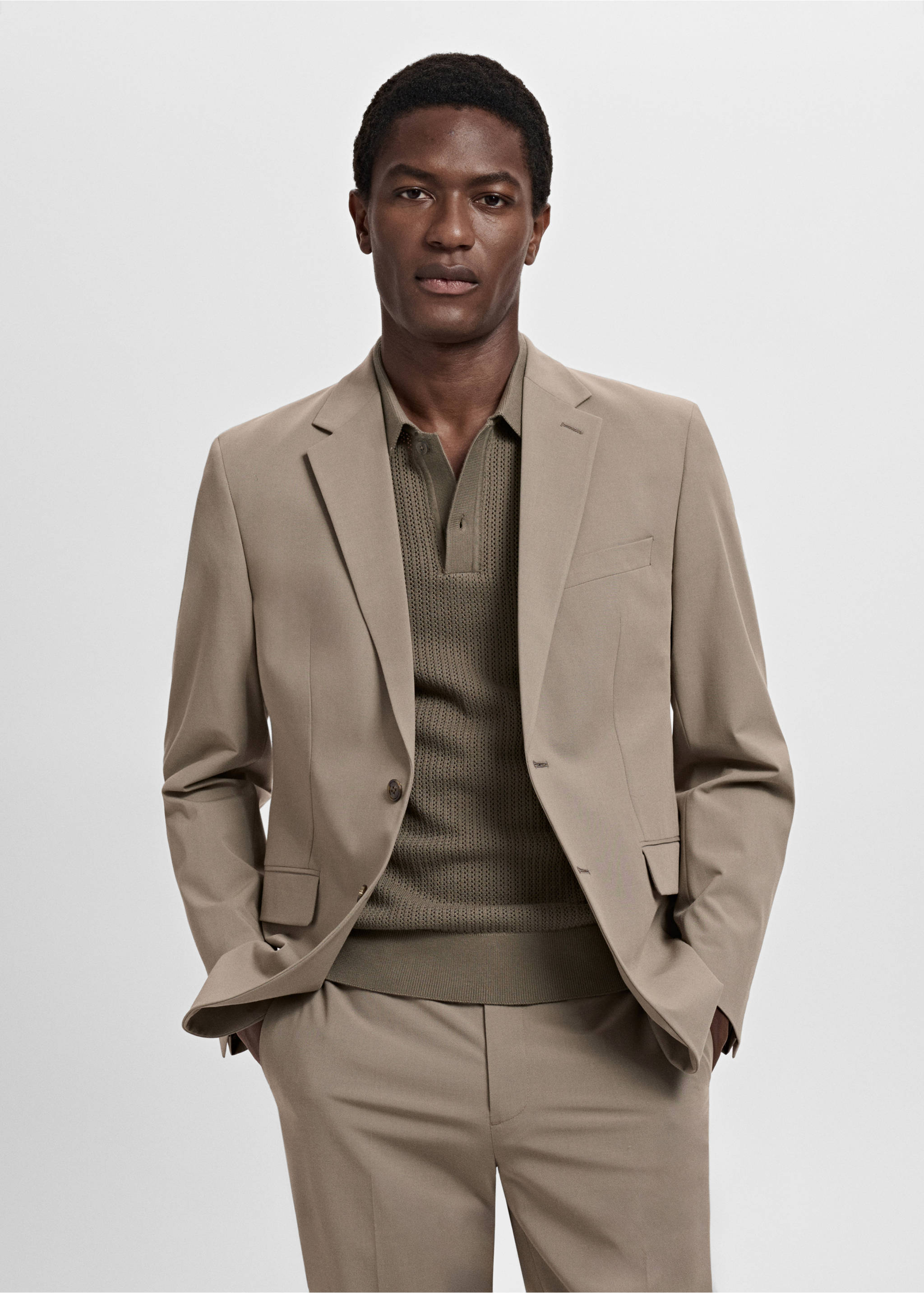 Milan slim-fit suit jacket - Medium plane, Mink Grey. Ref: 17041184-00.