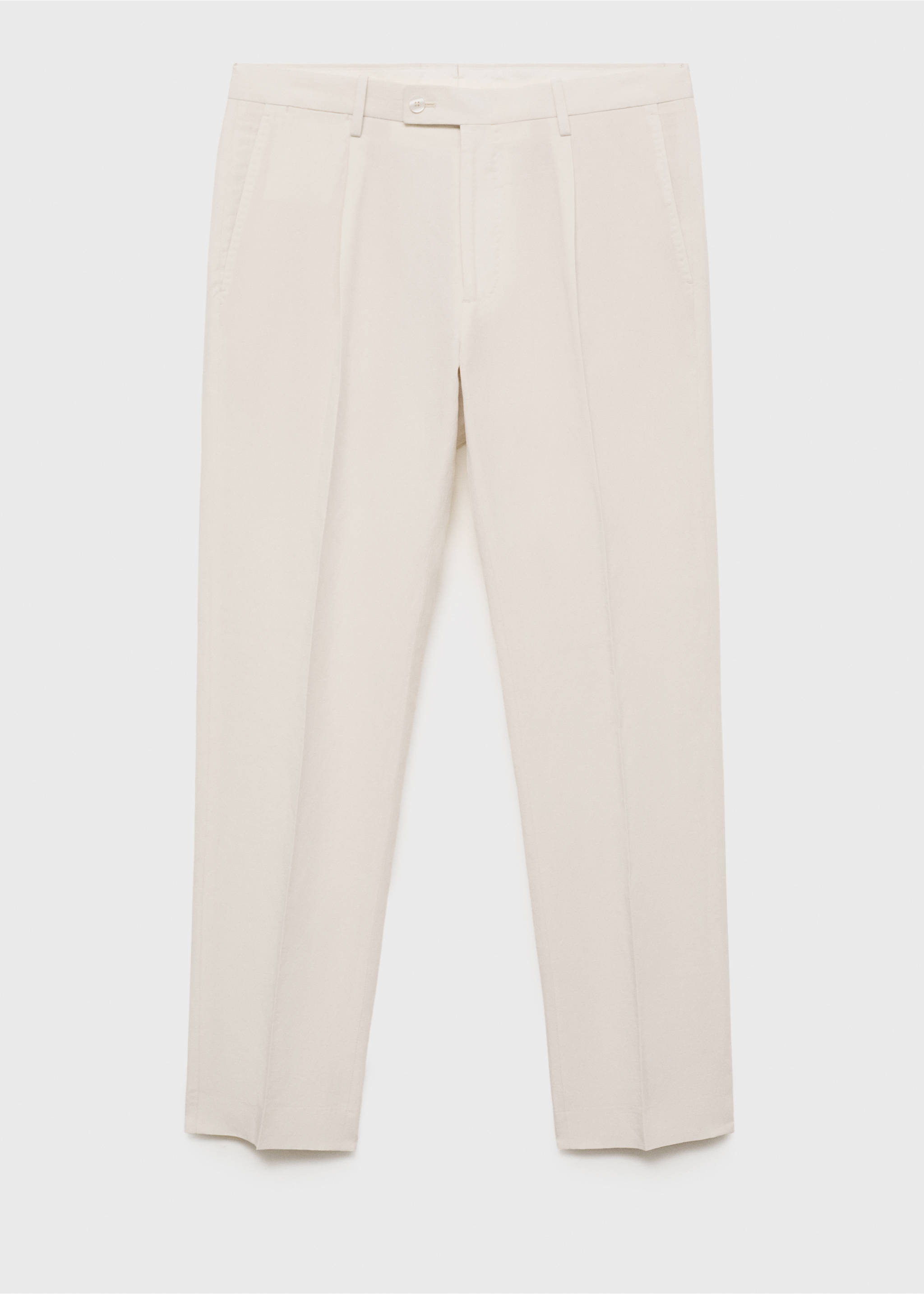 Slim-fit pleated linen trousers - Article without model, Ecru. Ref: 17041186-00.
