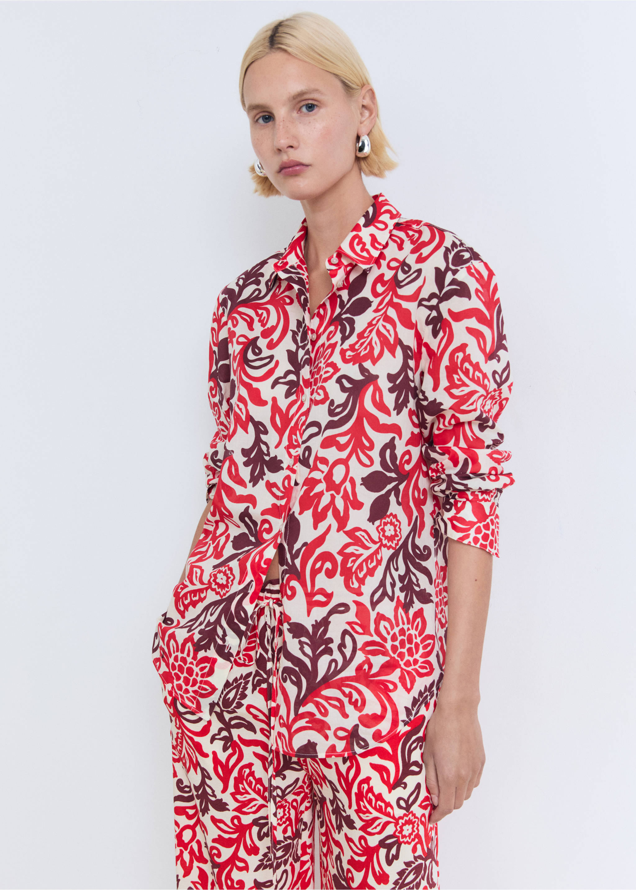 Flowy printed trousers - Medium plane, Off White. Ref: 17041187-00.