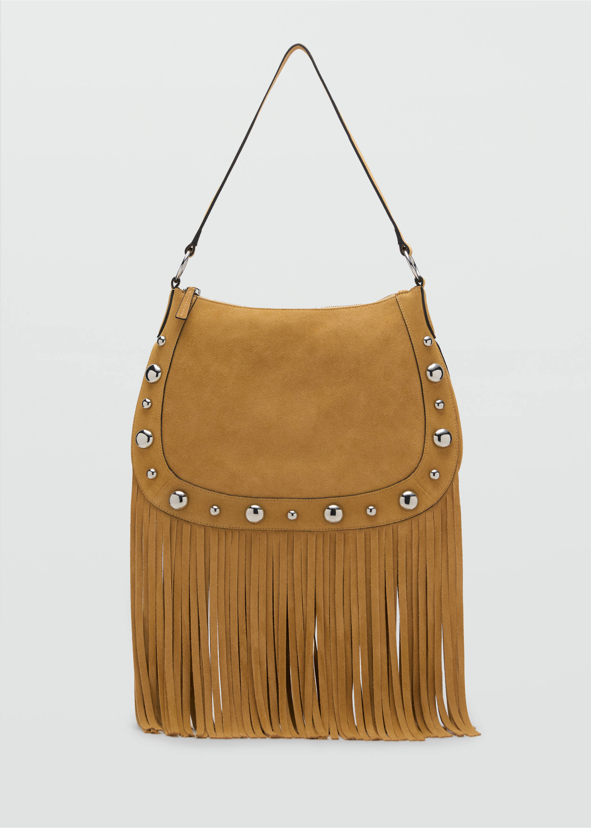 Suede bag with fringes and stud details - Article without model, Mustard. Ref: 17041189-00.