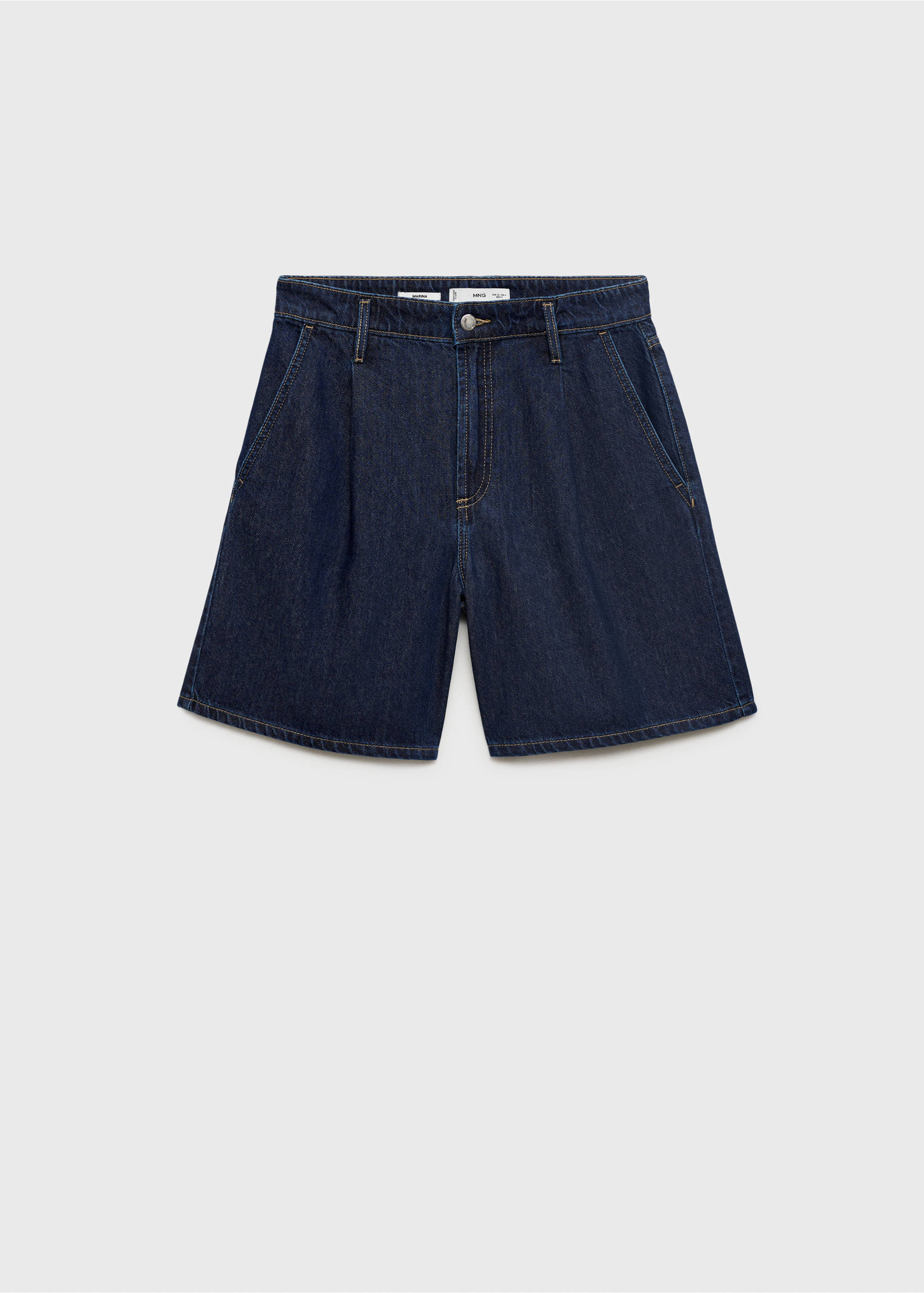 Calções com pinças de ganga com cintura média - Artigo sem modelo, Azul. Ref: 17041190-00.