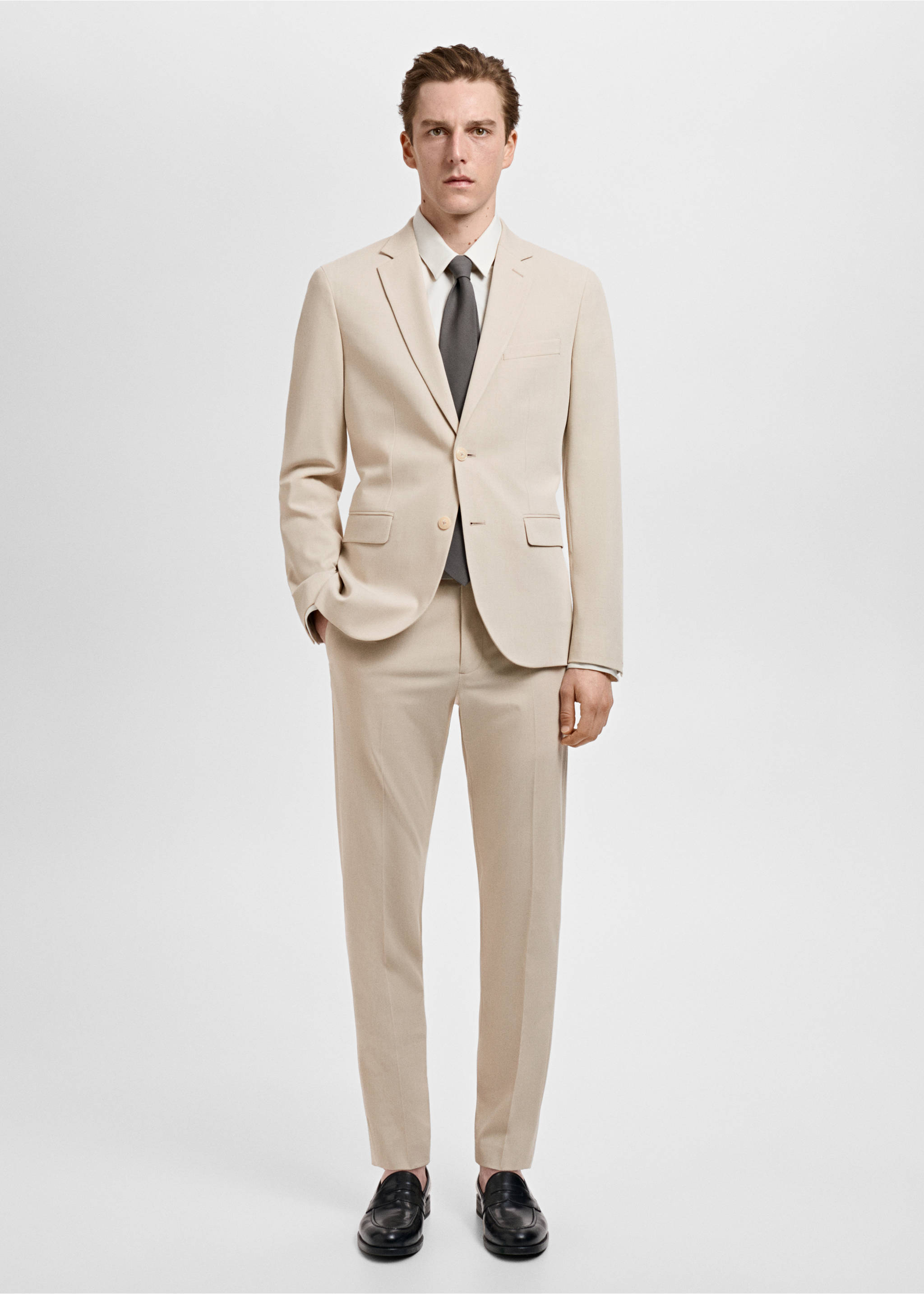 Stretch fabric super slim-fit suit trousers - General plane, Beige. Ref: 17041191-00.