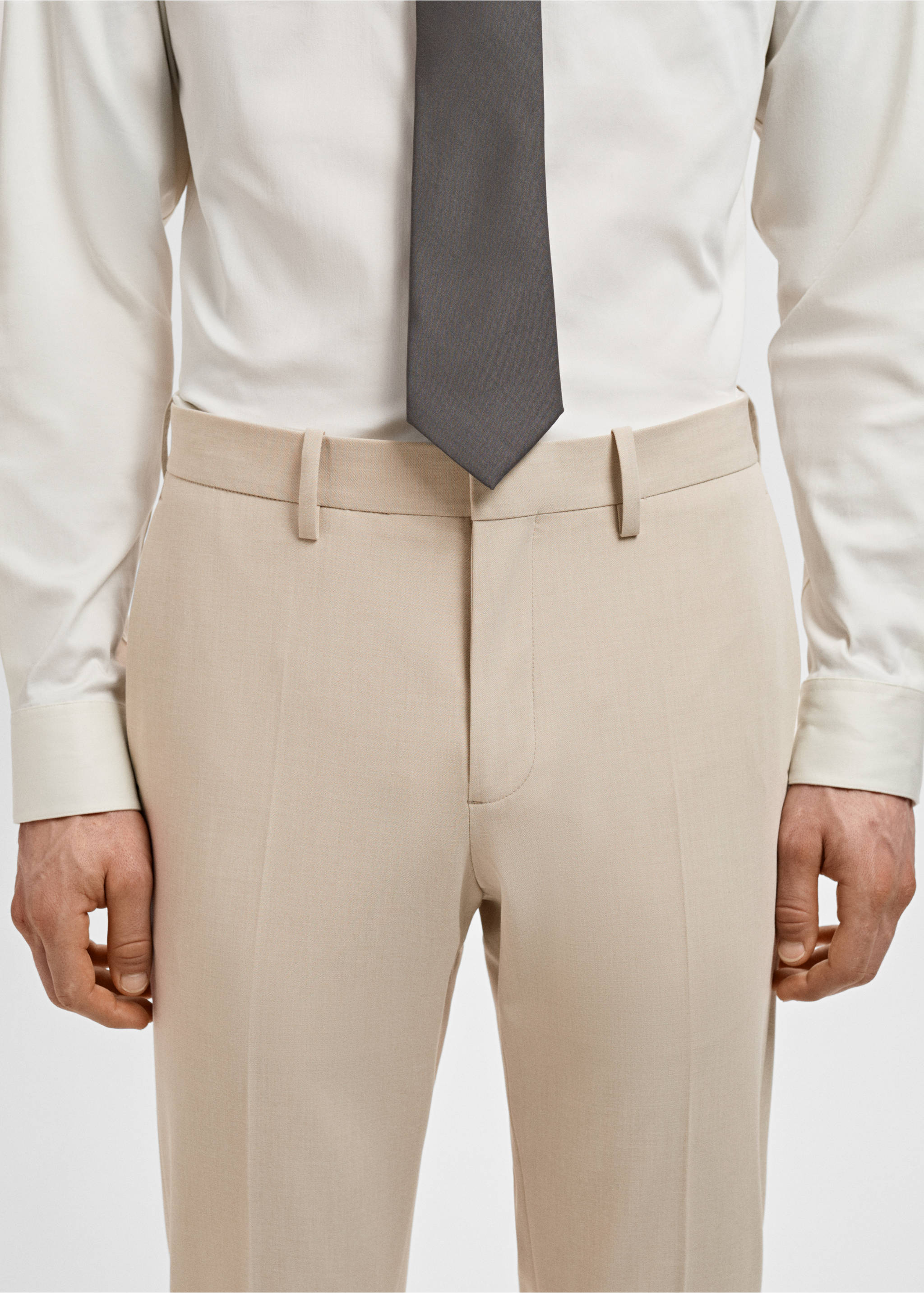 Stretch fabric super slim-fit suit trousers - Details of the article 1, Beige. Ref: 17041191-00.