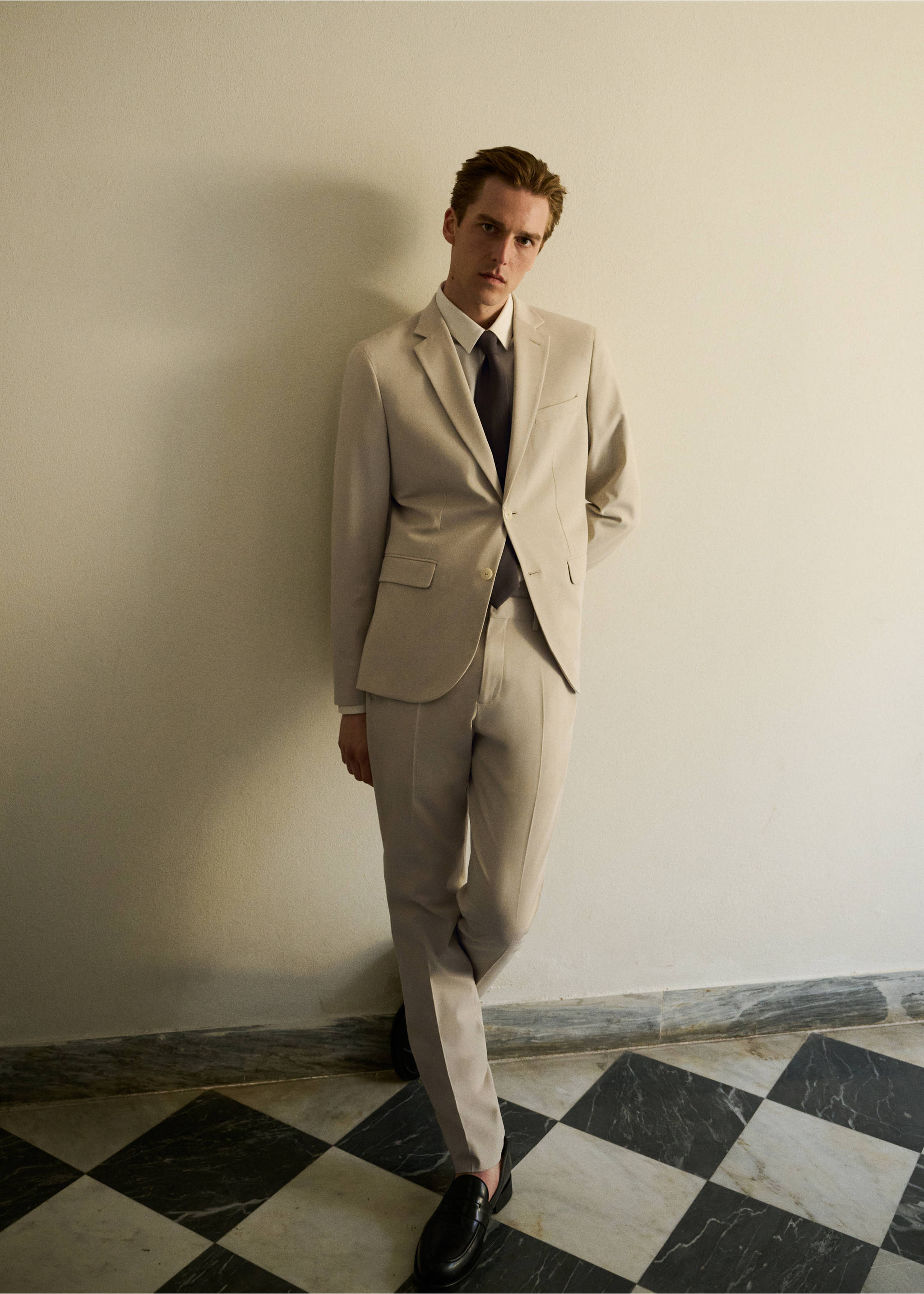 Stretch fabric super slim-fit suit trousers - Details of the article 3, Beige. Ref: 17041191-00.