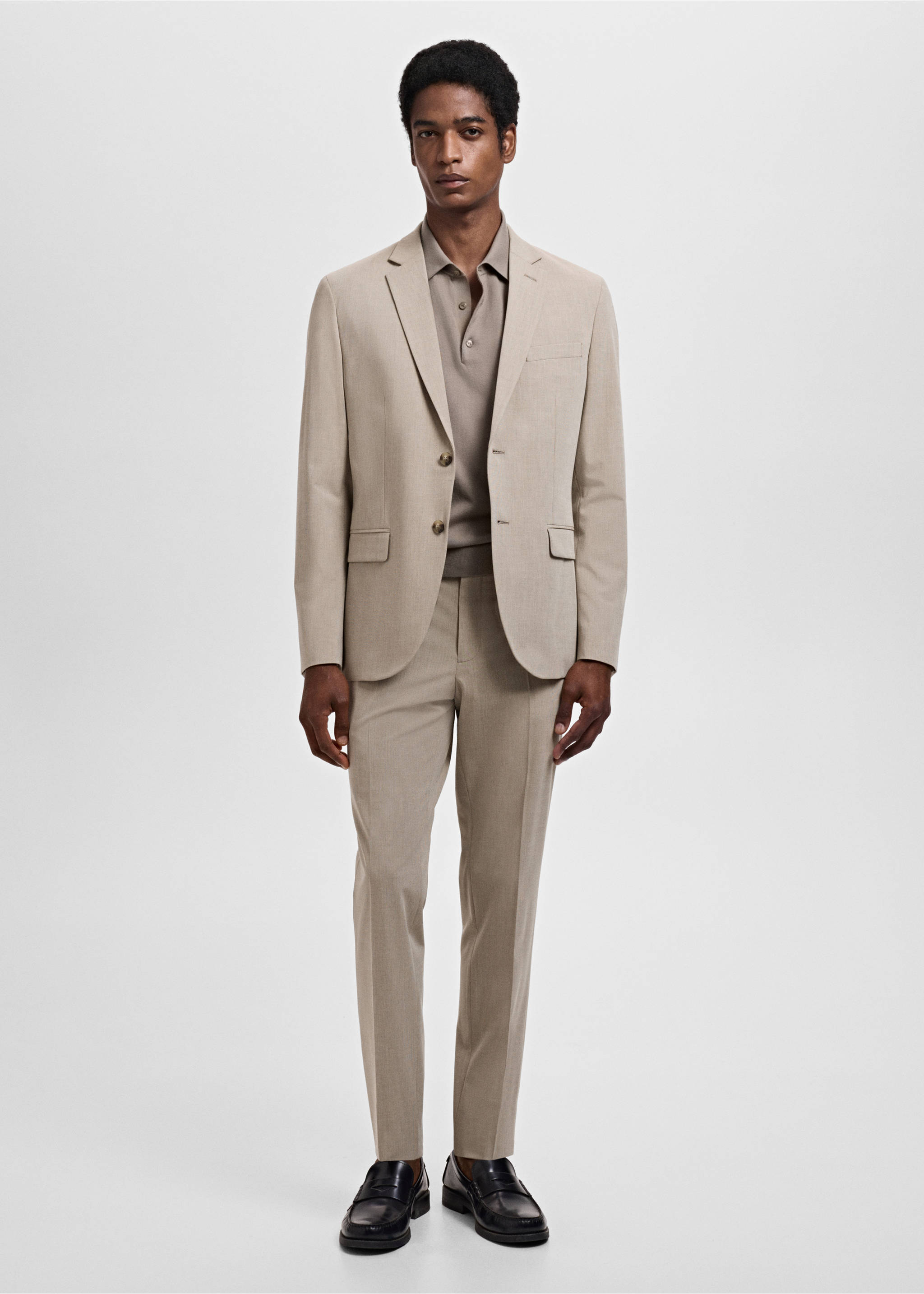 Super slim-fit suit jacket in stretch fabric - General plane, Sand. Ref: 17041192-00.