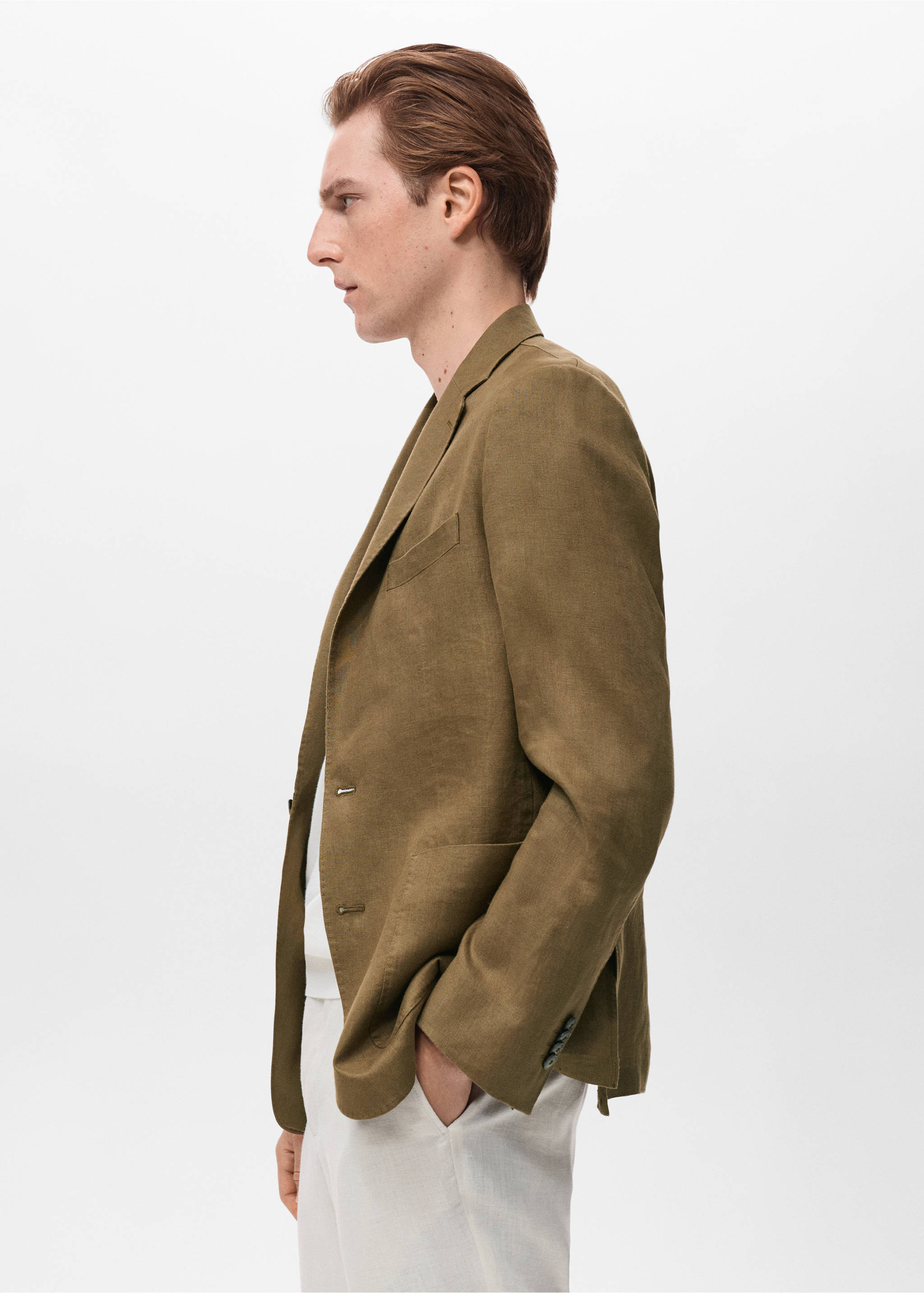 Salerno 100% linen slim fit suit blazer - Details of the article 2, Khaki. Ref: 17041193-00.