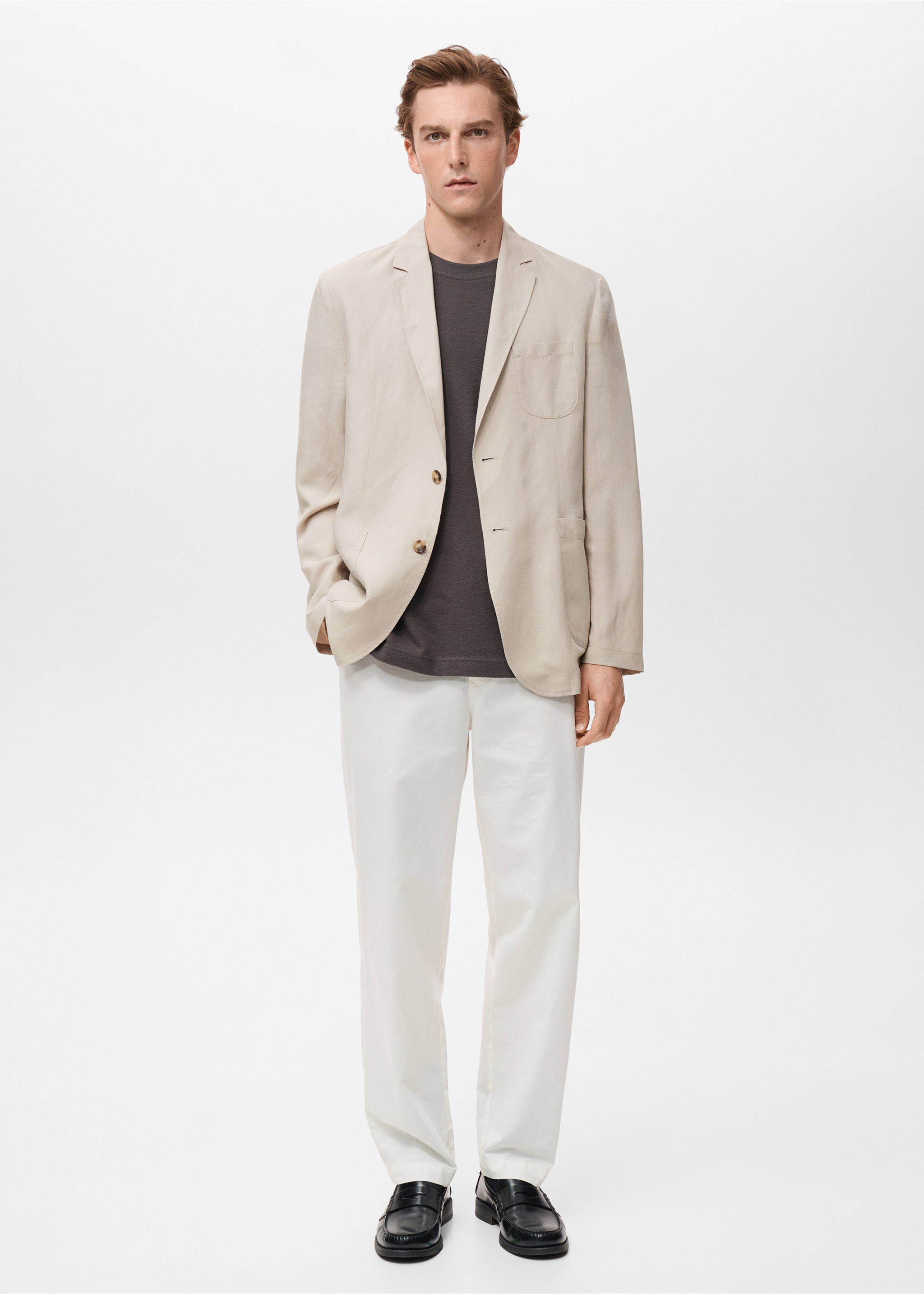 Veste de costume slim fit lin - Plan général, Écru. Ref: 17041194-00.