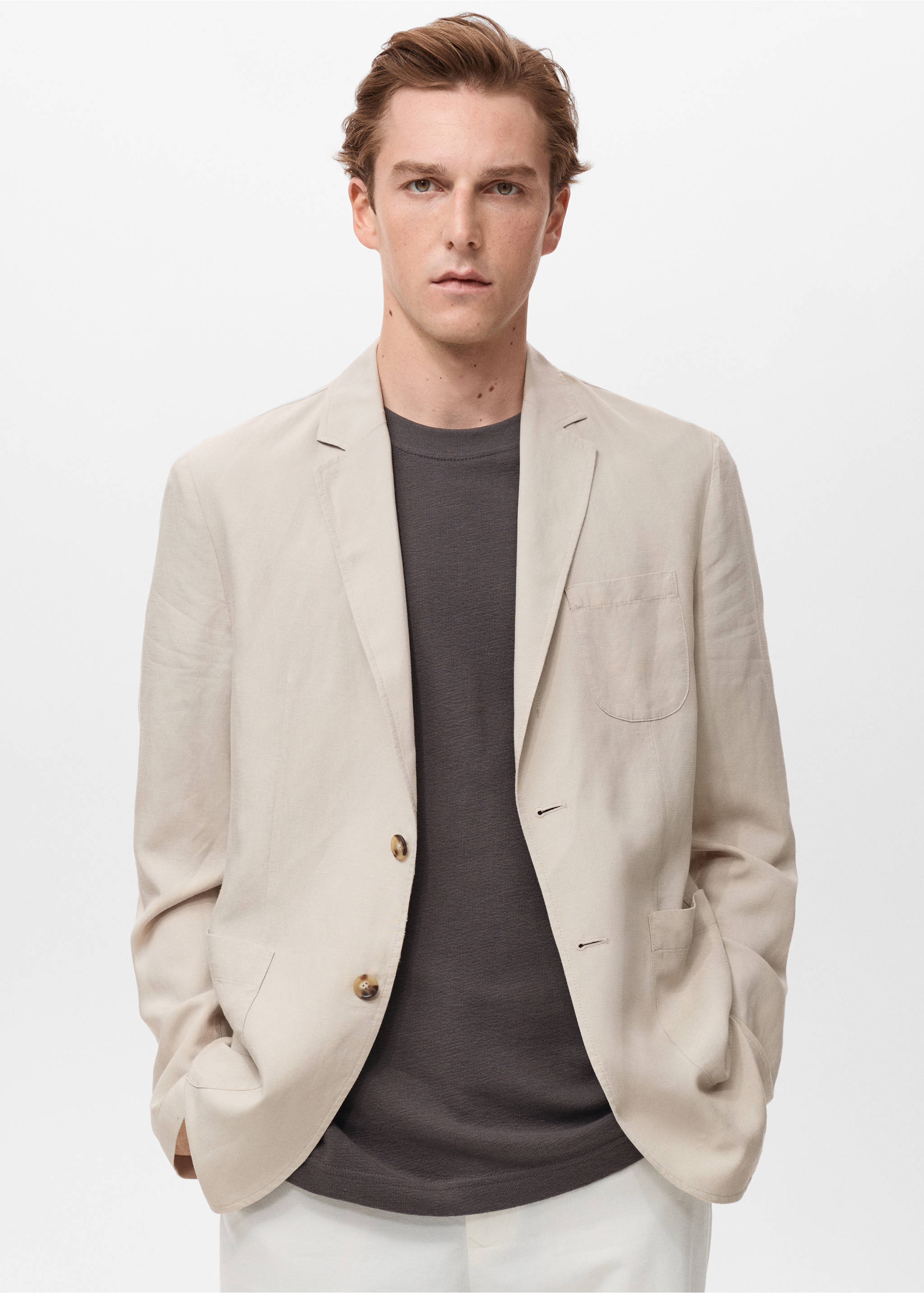 Veste de costume slim fit lin - Plan moyen, Écru. Ref: 17041194-00.