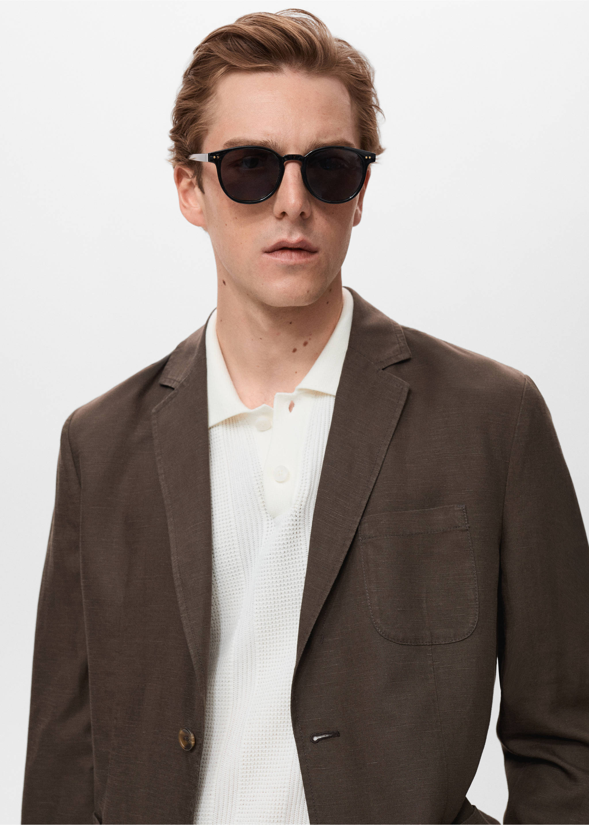Slim fit linen suit blazer - Details of the article 1, Chocolate. Ref: 17041194-00.